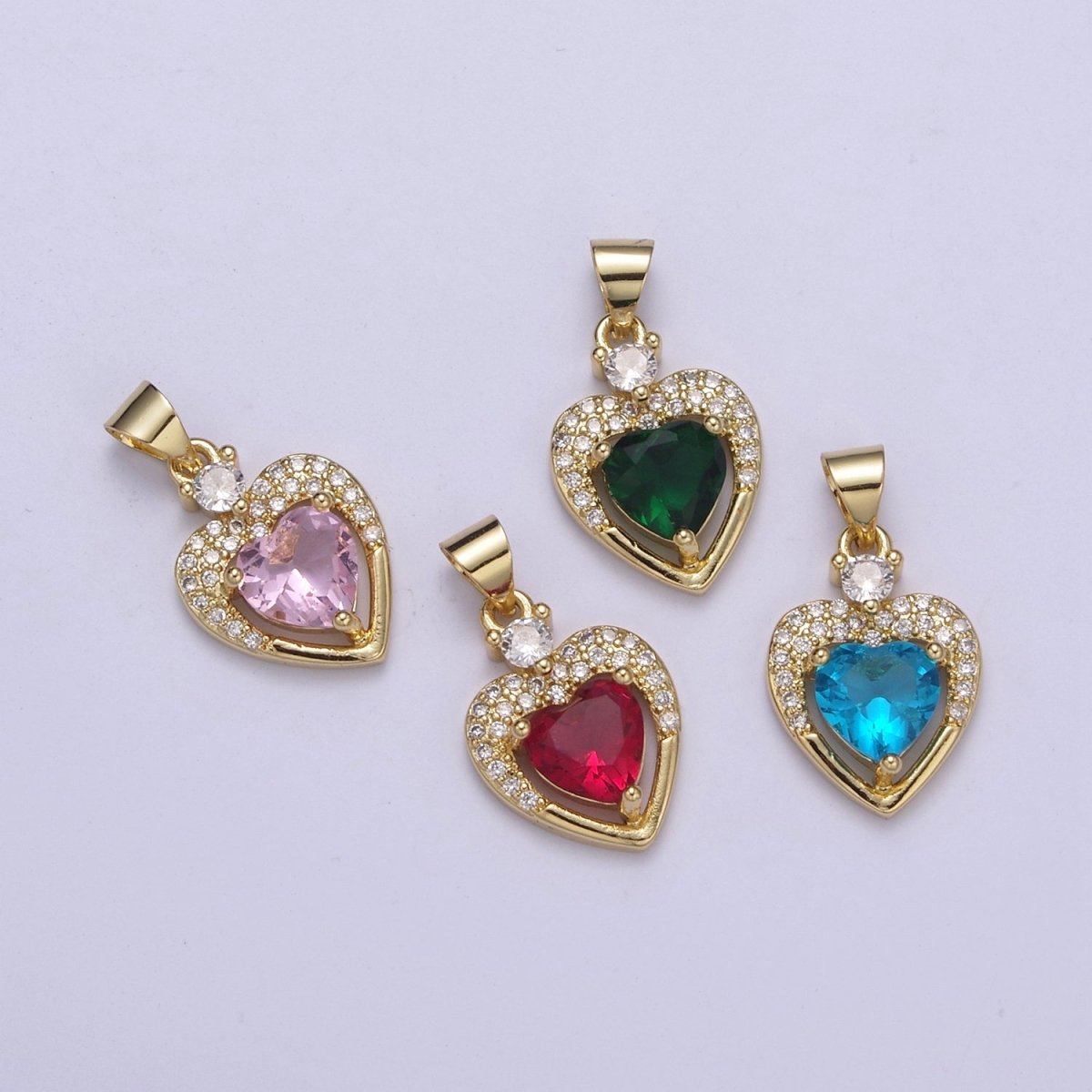 Gold Heart Geometric Shape Zircon Charm, Love Gemstone Pendant Charm Wholesale H-356 H-357 H-358 H-362