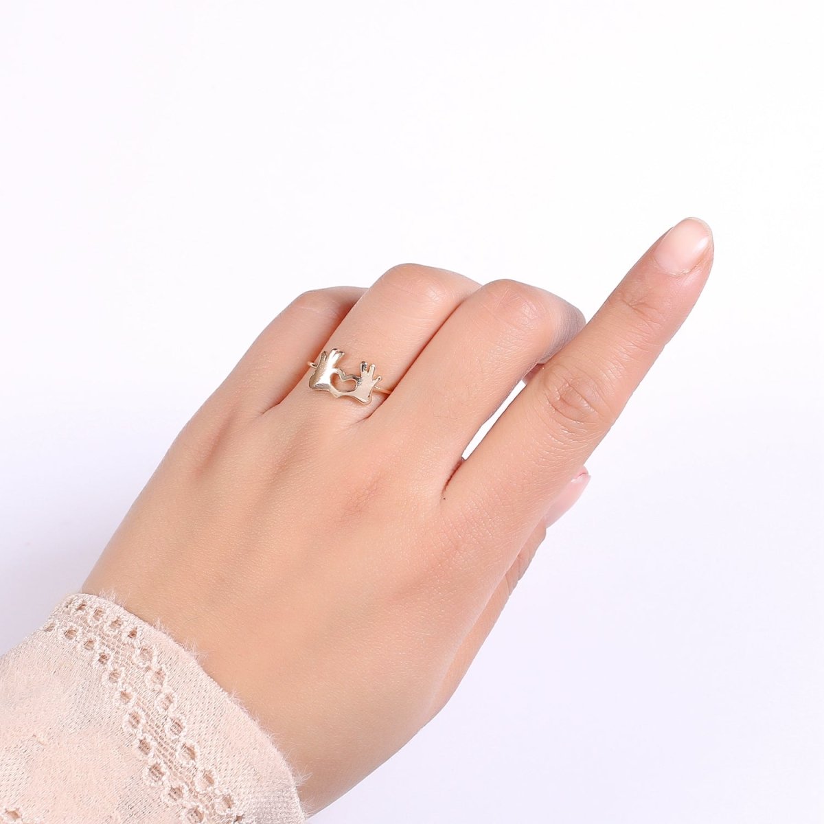 Gold Heart Hand Gesture Ring Heart Shaped Hands - Heart Sign - Heart Hands Ring- Hands Jewelry for Valentine Gift BFF friend R-245