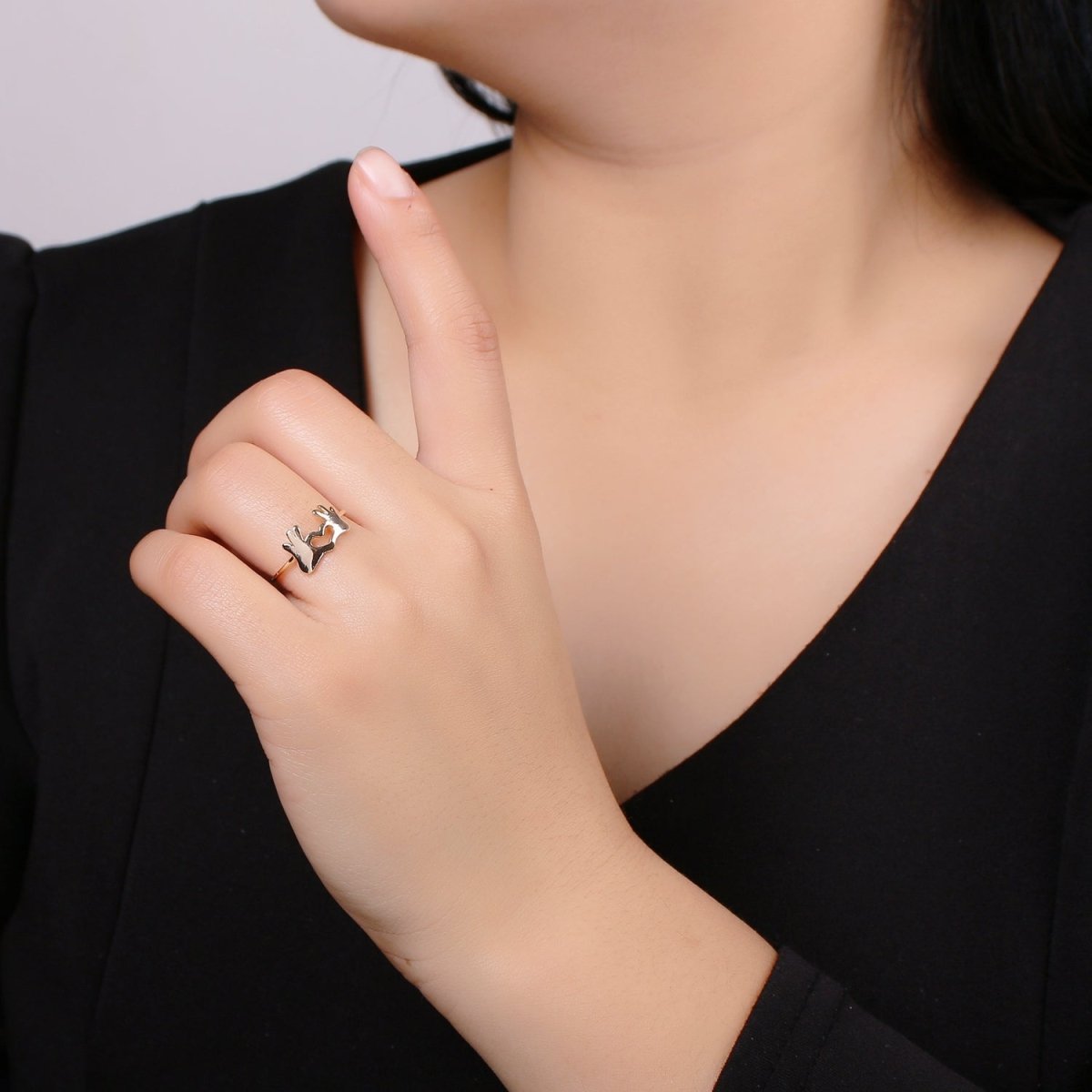 Gold Heart Hand Gesture Ring Heart Shaped Hands - Heart Sign - Heart Hands Ring- Hands Jewelry for Valentine Gift BFF friend R-245
