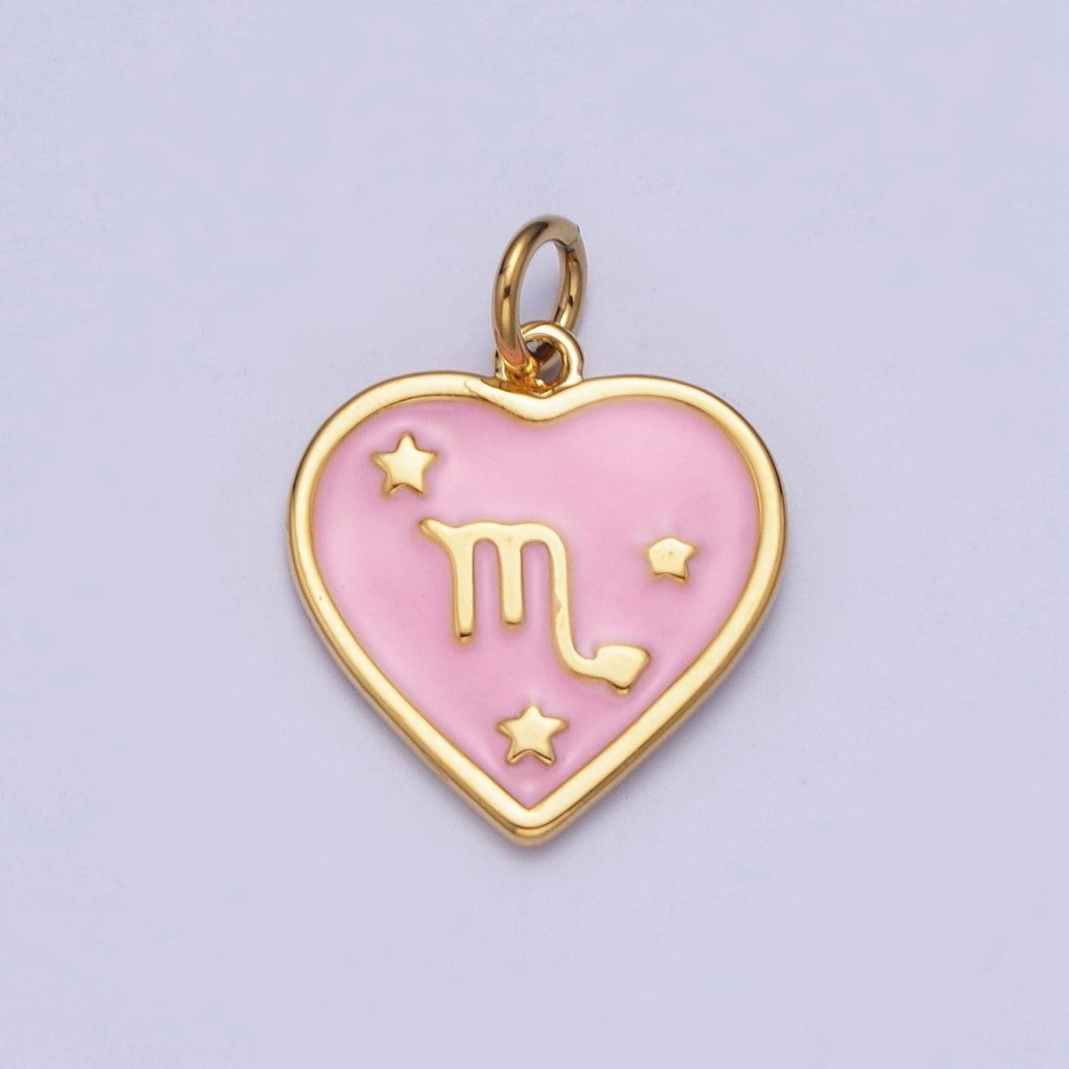Gold Heart Pink Enamel Zodiac Constellation Charms Astrology Birth Star Sign for Necklace Bracelet Earring Supply | A-A1481-A-A1486