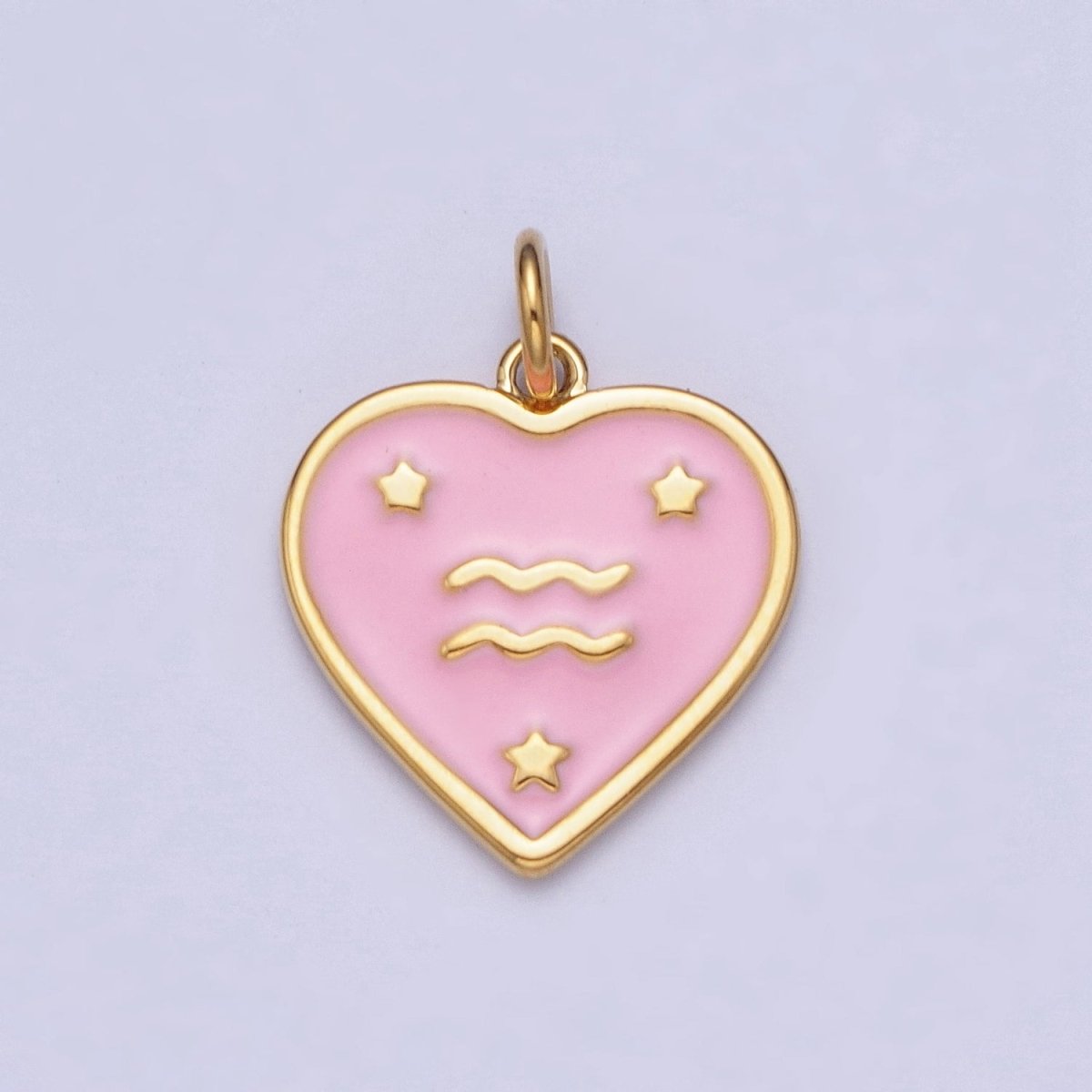 Gold Heart Pink Enamel Zodiac Constellation Charms Astrology Birth Star Sign for Necklace Bracelet Earring Supply | A-A1481-A-A1486