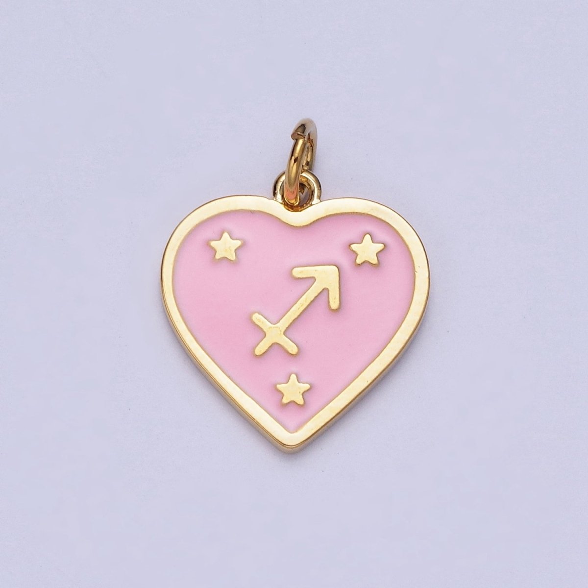 Gold Heart Pink Enamel Zodiac Constellation Charms Astrology Birth Star Sign for Necklace Bracelet Earring Supply | A-A1481-A-A1486