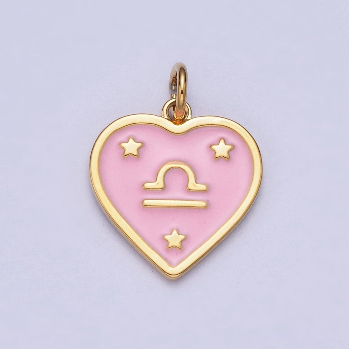 Gold Heart Pink Enamel Zodiac Constellation Charms Astrology Birth Star Sign for Necklace Bracelet Earring Supply | A-A1481-A-A1486