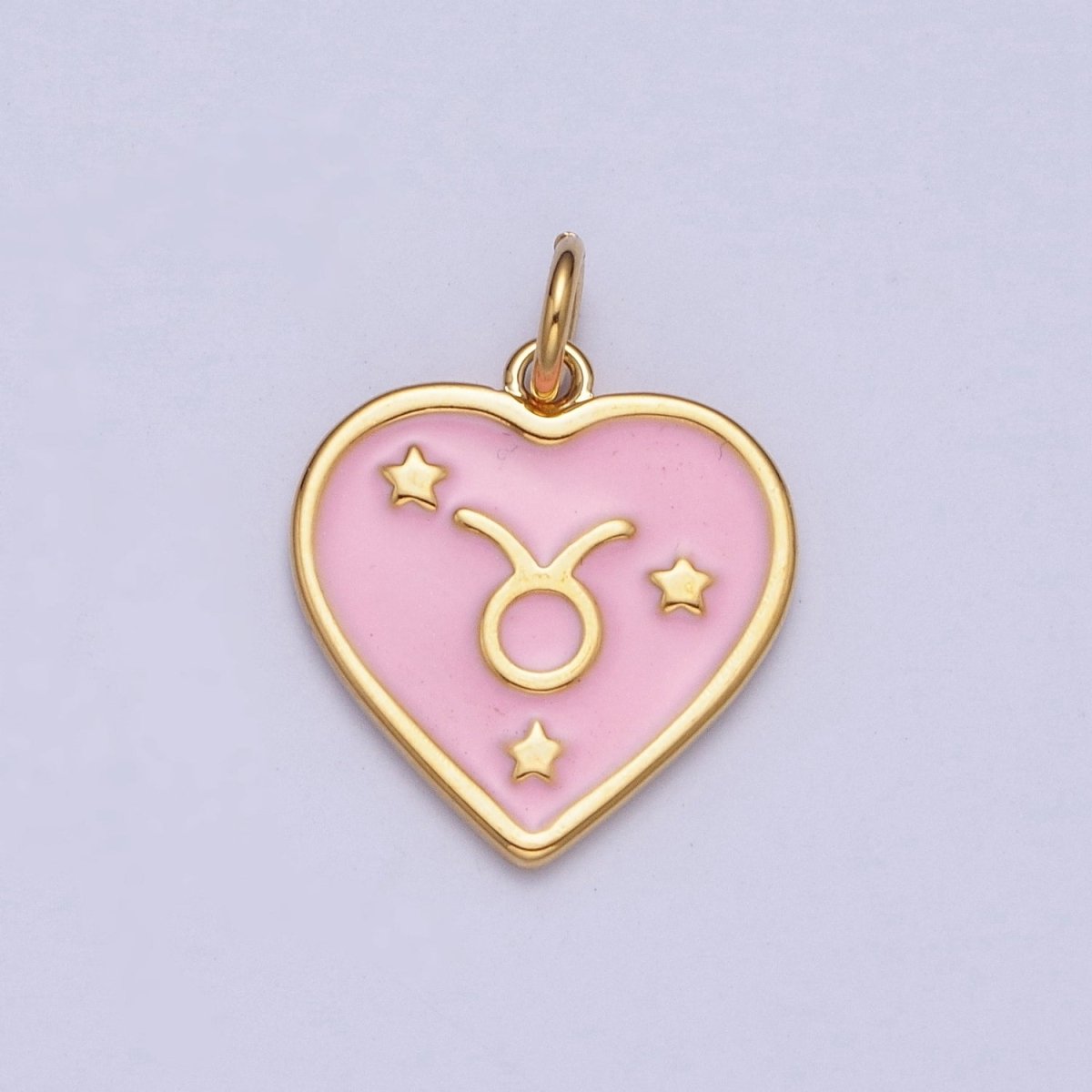 Gold Heart Pink Enamel Zodiac Constellation Charms Astrology Birth Star Sign for Necklace Bracelet Earring Supply | A-A1481-A-A1486