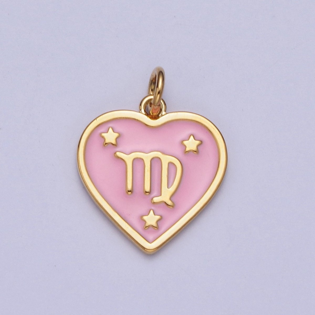 Gold Heart Pink Enamel Zodiac Constellation Charms Astrology Birth Star Sign for Necklace Bracelet Earring Supply | A-A1481-A-A1486