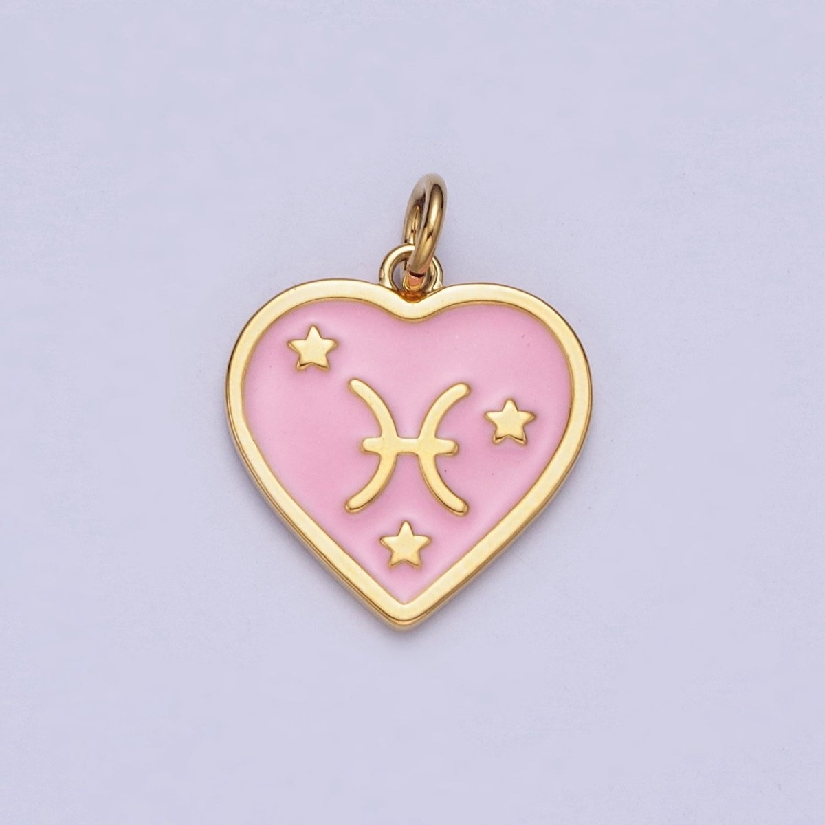 Gold Heart Pink Enamel Zodiac Constellation Charms Astrology Birth Star Sign for Necklace Bracelet Earring Supply | A-A1481-A-A1486