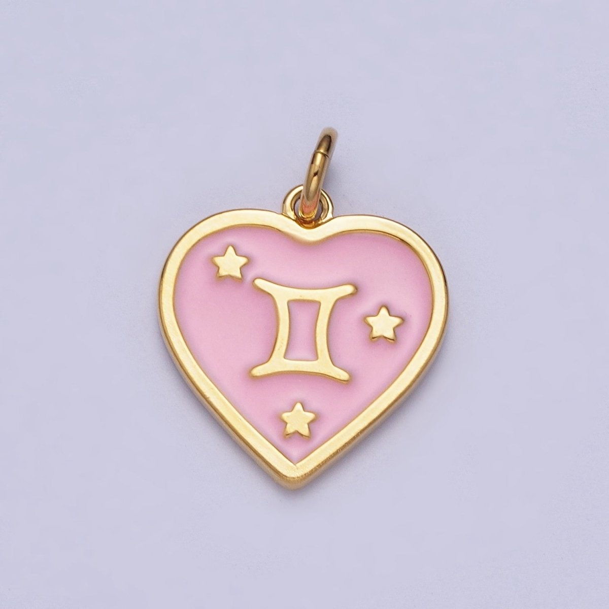 Gold Heart Pink Enamel Zodiac Constellation Charms Astrology Birth Star Sign for Necklace Bracelet Earring Supply | A-A1481-A-A1486