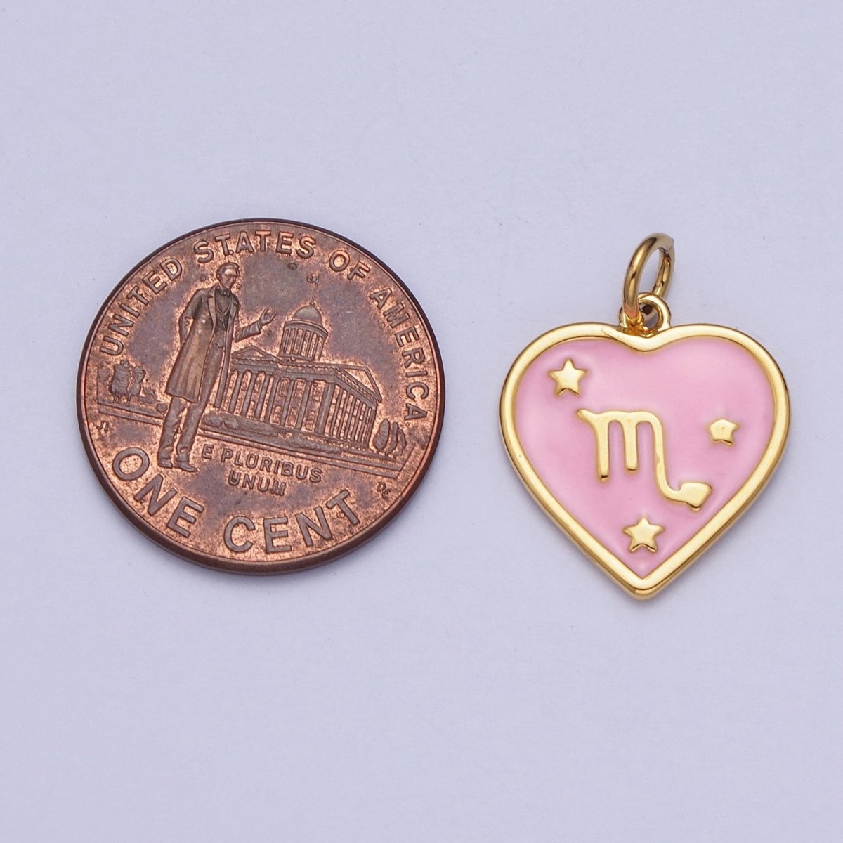 Gold Heart Pink Enamel Zodiac Constellation Charms Astrology Birth Star Sign for Necklace Bracelet Earring Supply | A-A1481-A-A1486