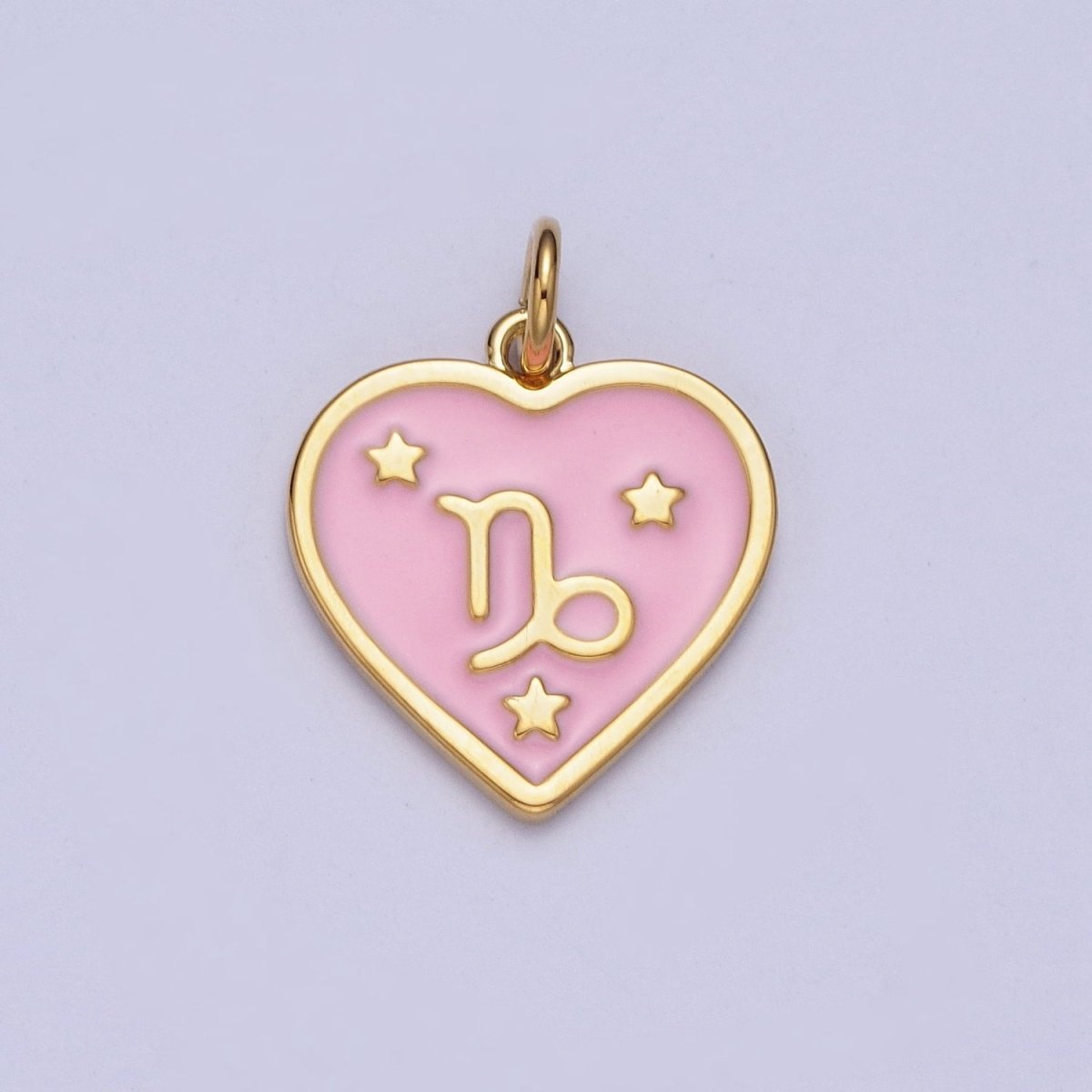 Gold Heart Pink Enamel Zodiac Constellation Charms Astrology Birth Star Sign for Necklace Bracelet Earring Supply | A-A1481-A-A1486