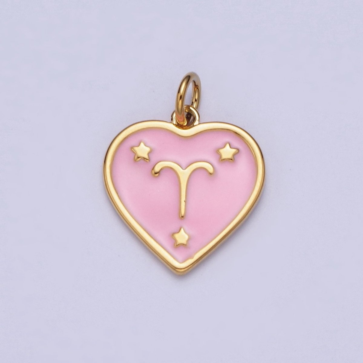 Gold Heart Pink Enamel Zodiac Constellation Charms Astrology Birth Star Sign for Necklace Bracelet Earring Supply | A-A1481-A-A1486