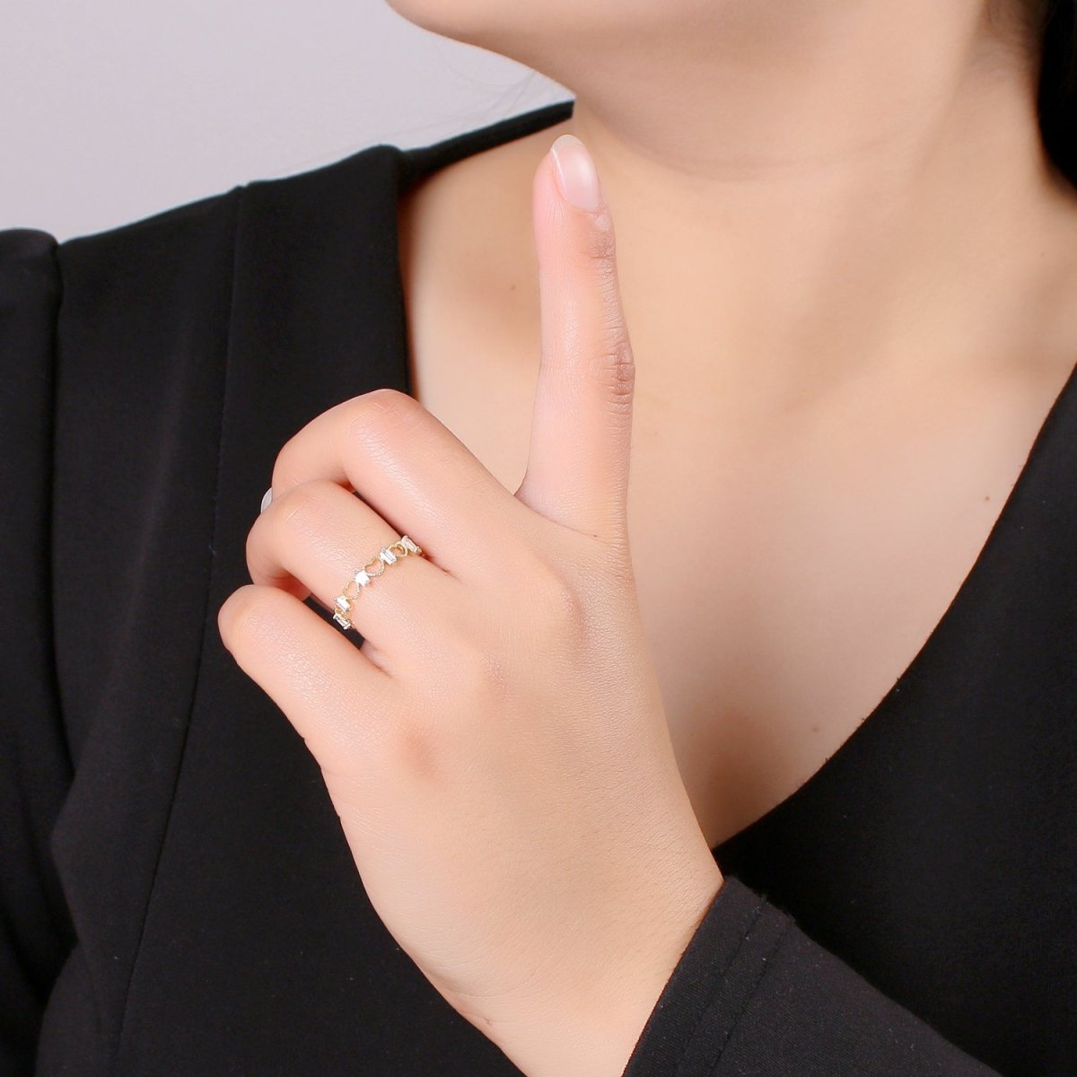 Gold Heart Ring, Love Ring, Open Heart RinG Adjustable Open Ring, Gold Stacking Ring Minimalist Heart Ring, Valentine Gift for her R-199 - DLUXCA