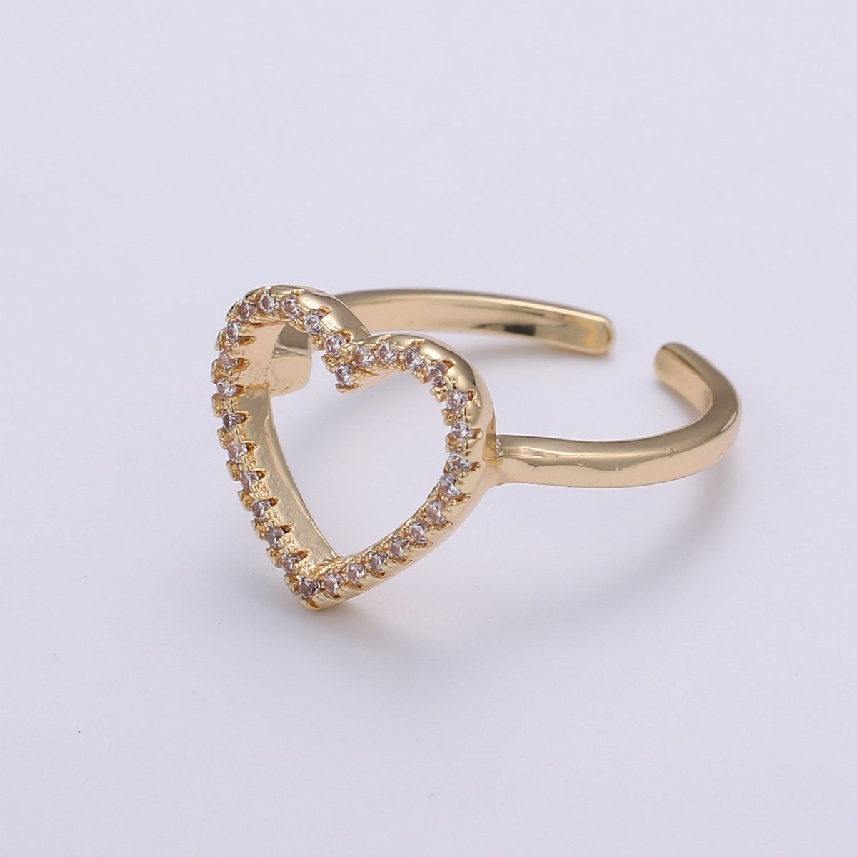 Gold Heart Ring, Love Ring, Open Heart Ring, Micro Pave Gold Stacking Ring, Adjustable Ring, Minimalist Heart Ring, Gift for her