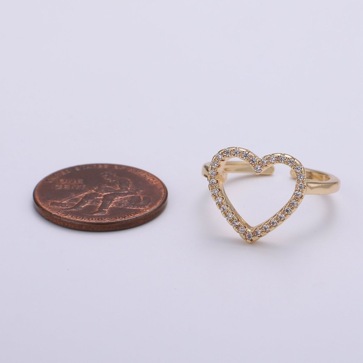 Gold Heart Ring, Love Ring, Open Heart Ring, Micro Pave Gold Stacking Ring, Adjustable Ring, Minimalist Heart Ring, Gift for her