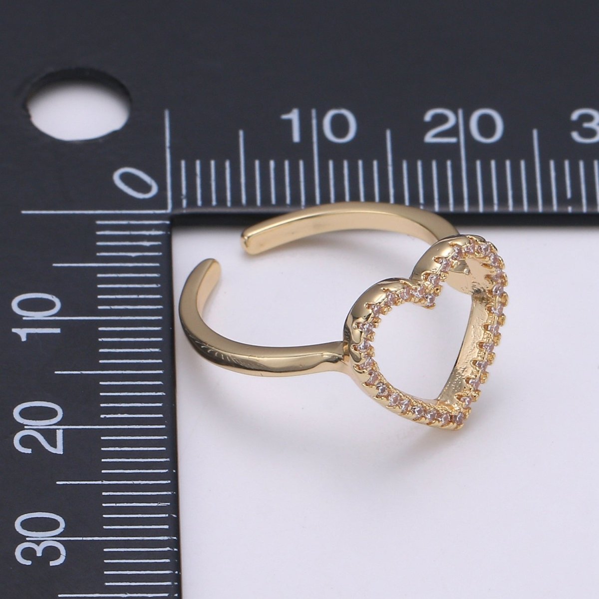 Gold Heart Ring, Love Ring, Open Heart Ring, Micro Pave Gold Stacking Ring, Adjustable Ring, Minimalist Heart Ring, Gift for her