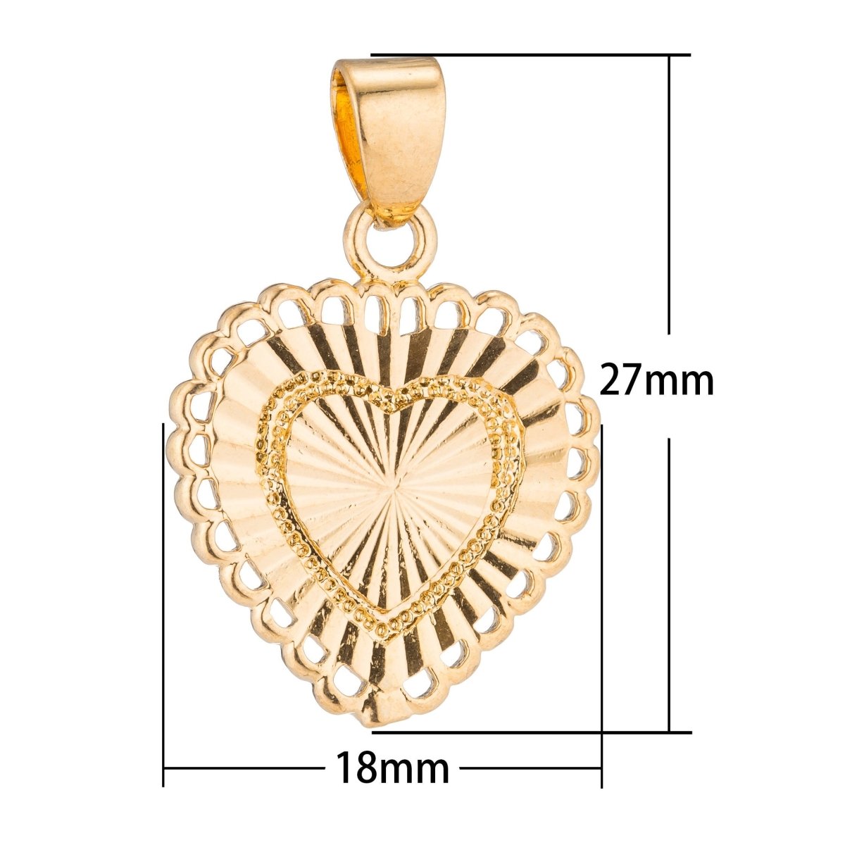 Gold Heart, Romantic Lover, Everlasting Love, Dangle, Ladies, Women, Gift, Necklace Pendant Charm Bead Bails Findings for Jewelry Making H-497 I-722
