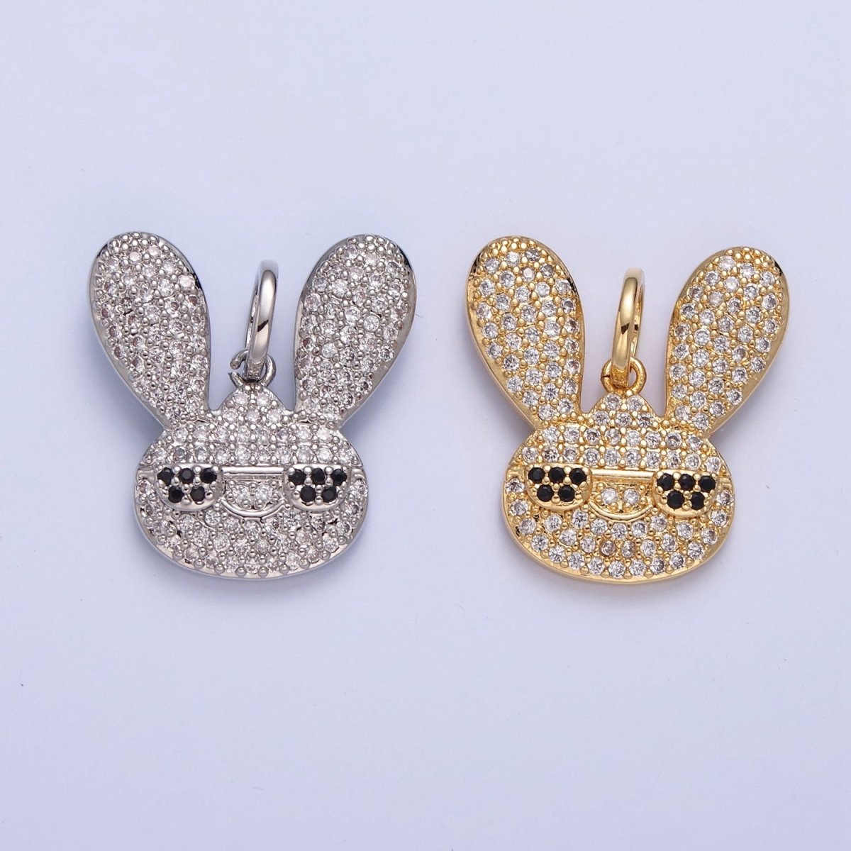 Gold Hip Hop Bunny Pave Rabbit with Cool Eye Glasses Pendant W-300 W-301