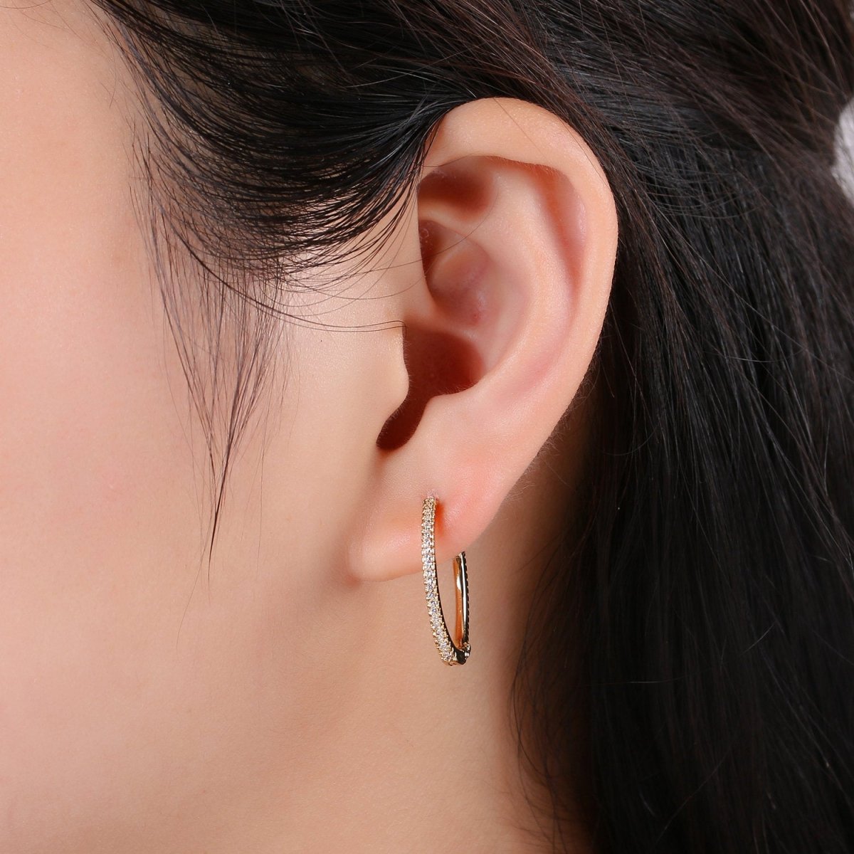 Gold Hoop Earrings, 14K Gold Plated Sterling Silver Earrings, Micro Pave CZ Hoops, CZ Diamond Huggie Hoop, Hypoallergenic, K-618, K-619