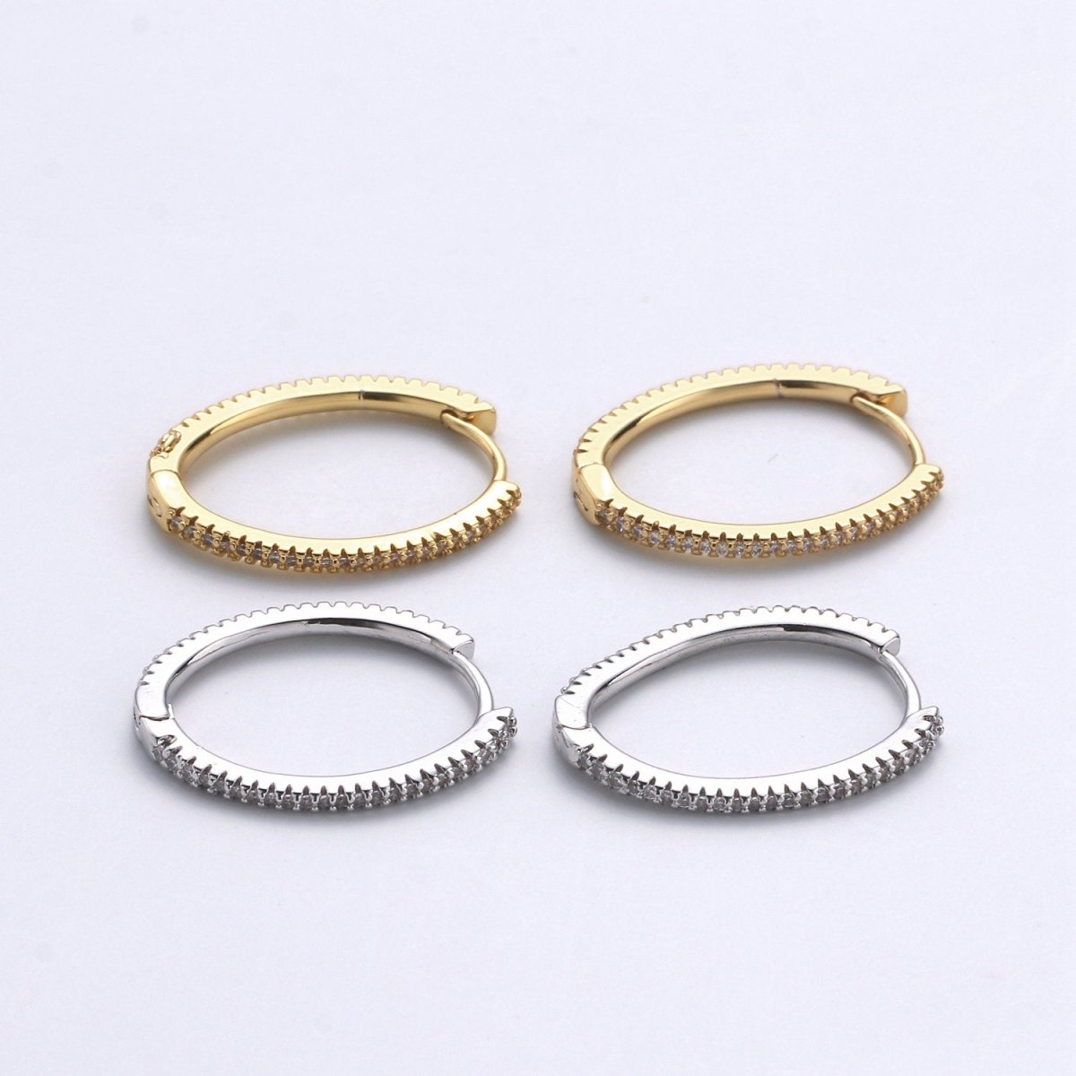 Gold Hoop Earrings, 14K Gold Plated Sterling Silver Earrings, Micro Pave CZ Hoops, CZ Diamond Huggie Hoop, Hypoallergenic, K-618, K-619
