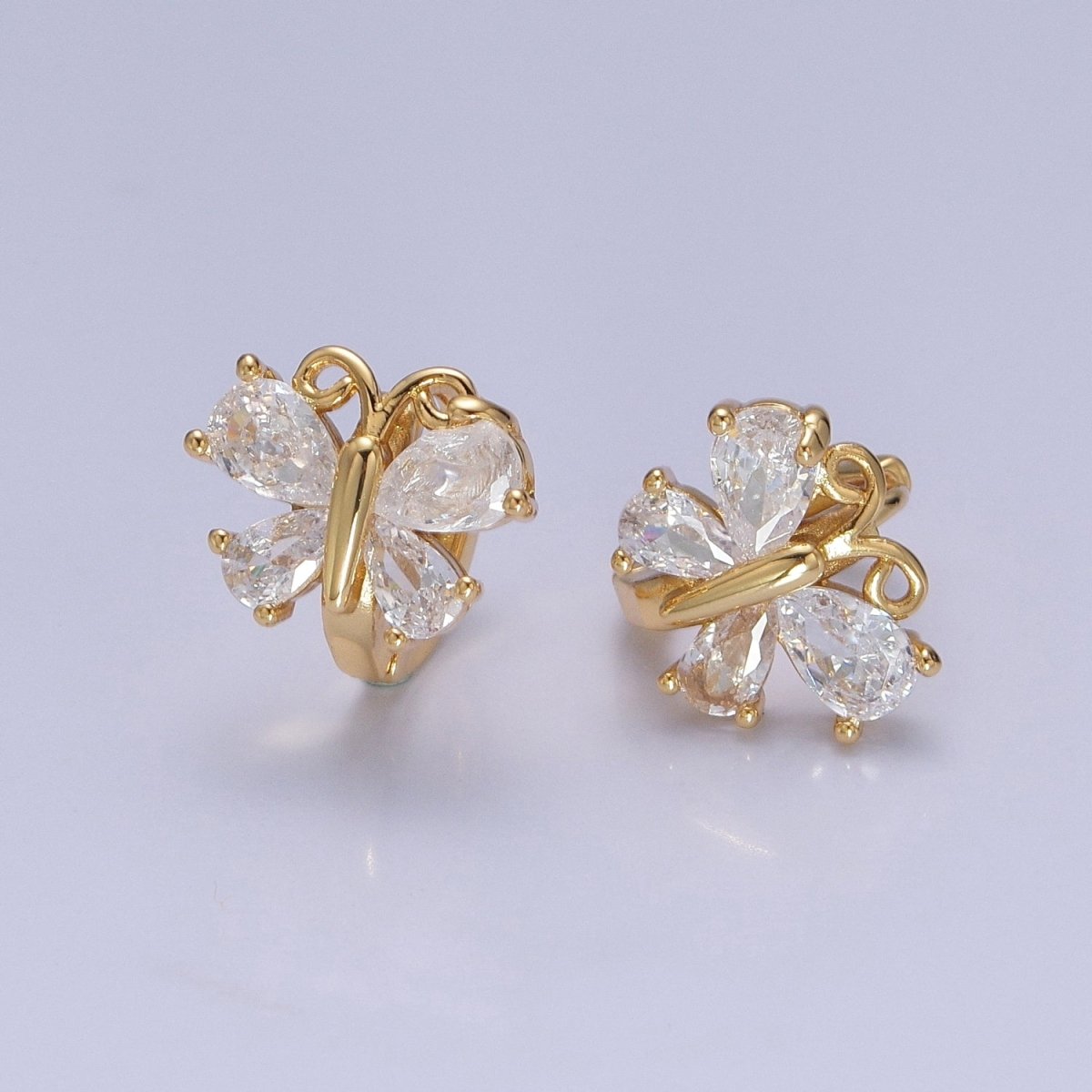 Gold Huggie Earrings Dainty Clear Cubic Zirconia Butterfly Hoop Earrings for Women T-394 - DLUXCA