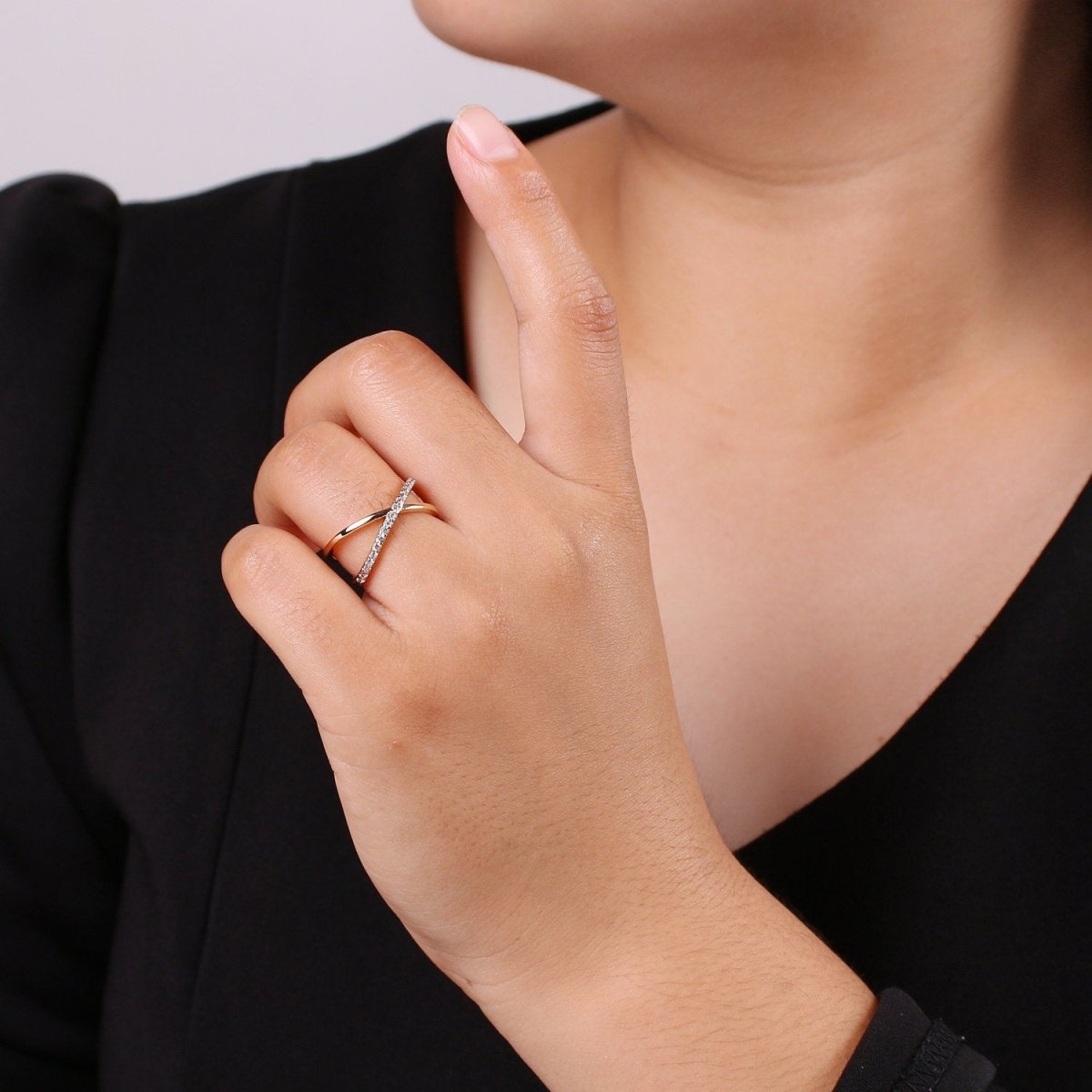 Gold Infinity Ring | Criss Cross Ring | Dainty Fine Ring or Delicate Thumb Ring | Open Ring | Adjustable Ring | Micro Pave CZ Ring R-055 - DLUXCA