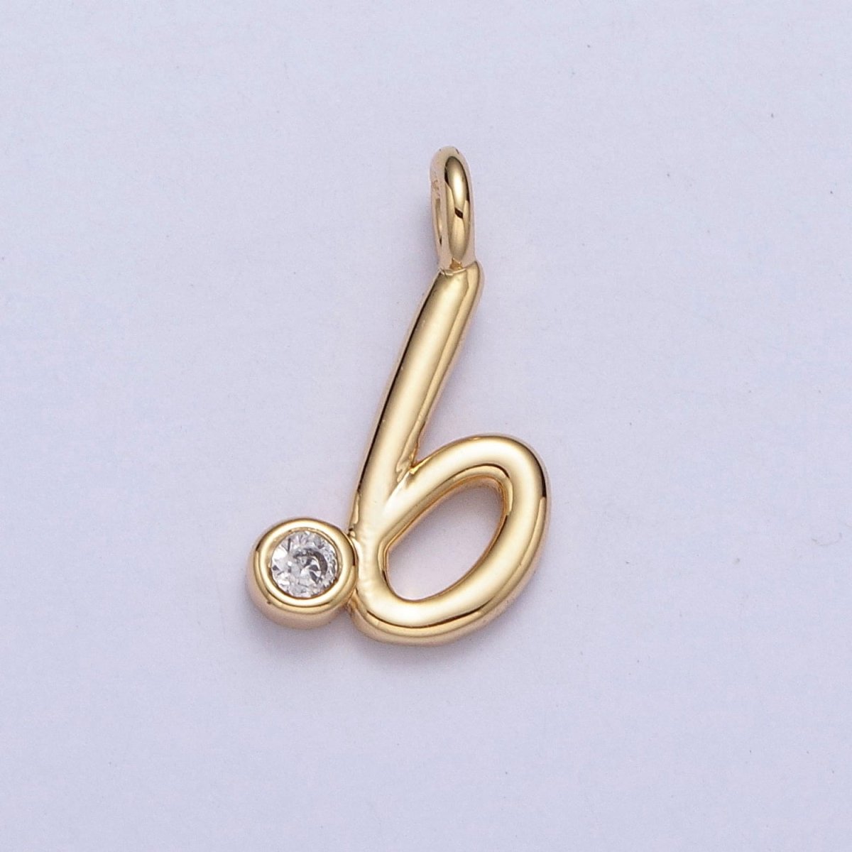 Gold Initial Alphabet Lower Case Cursive Letter Clear CZ Personalized Charm | A-507-A-519