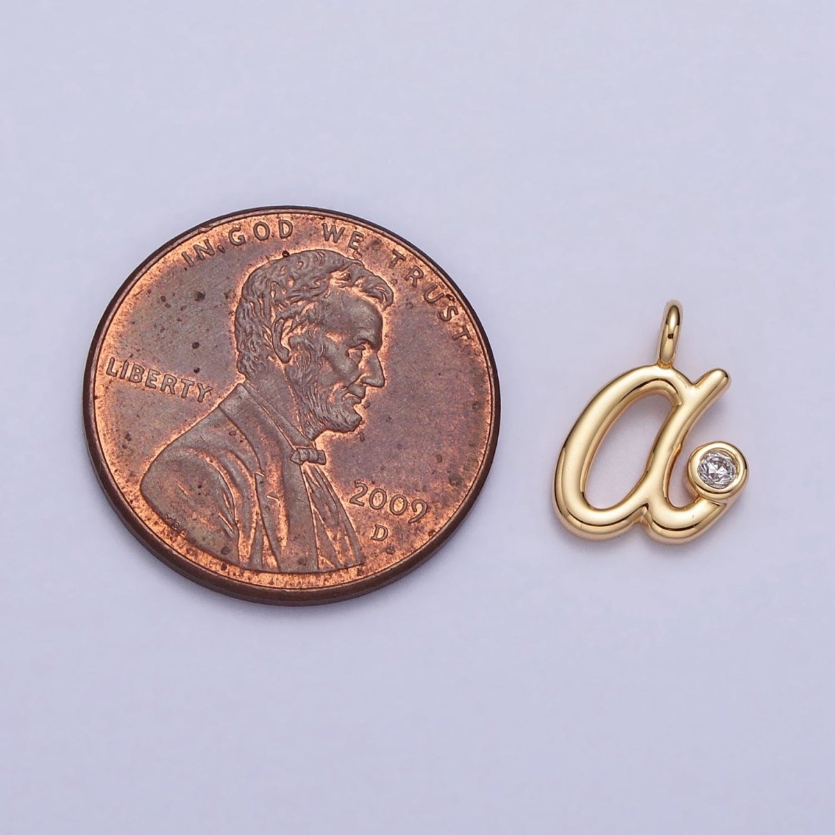 Gold Initial Alphabet Lower Case Cursive Letter Clear CZ Personalized Charm | A-507-A-519