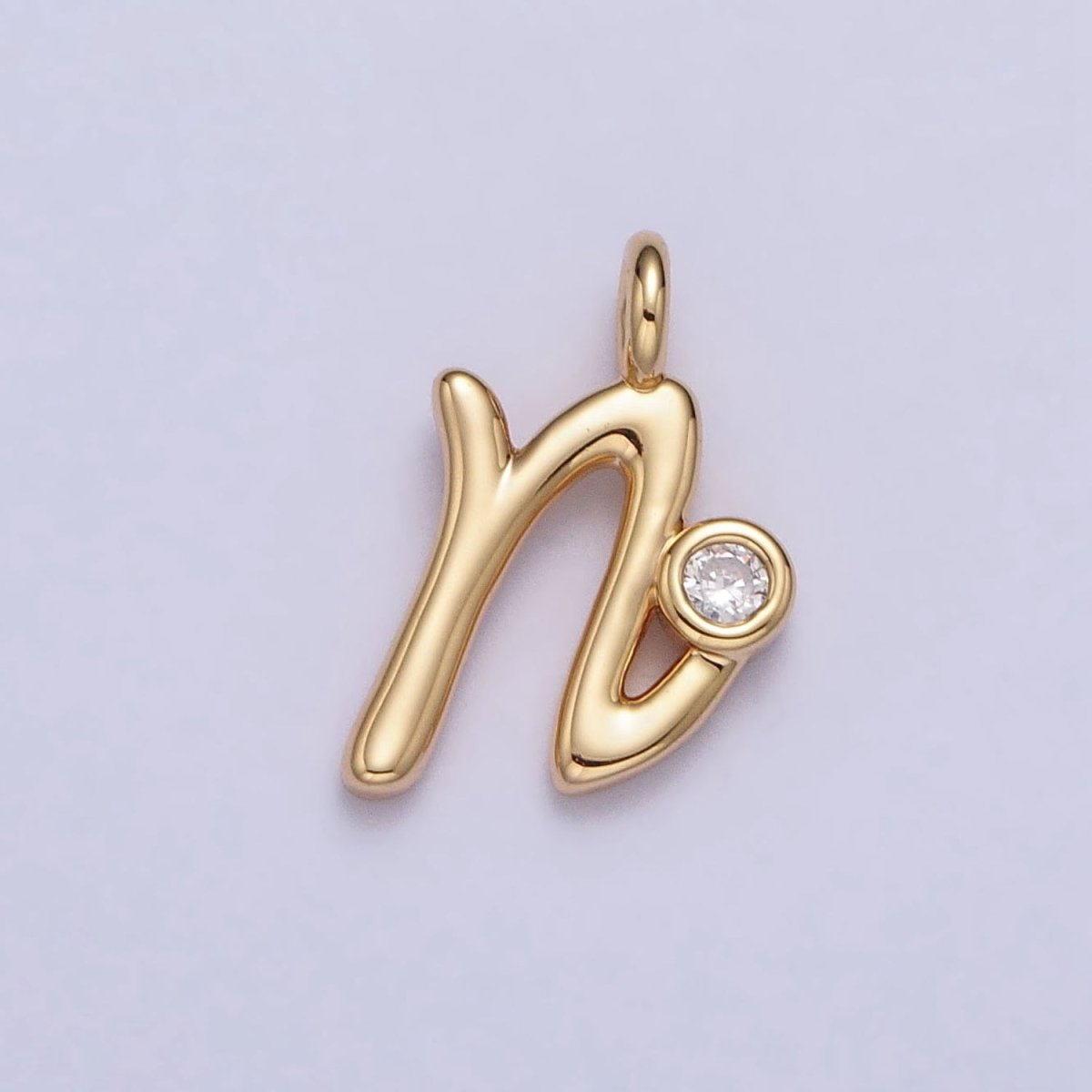 Gold Initial Alphabet Lower Case Cursive Letter Clear CZ Personalized Charm | A-507-A-519