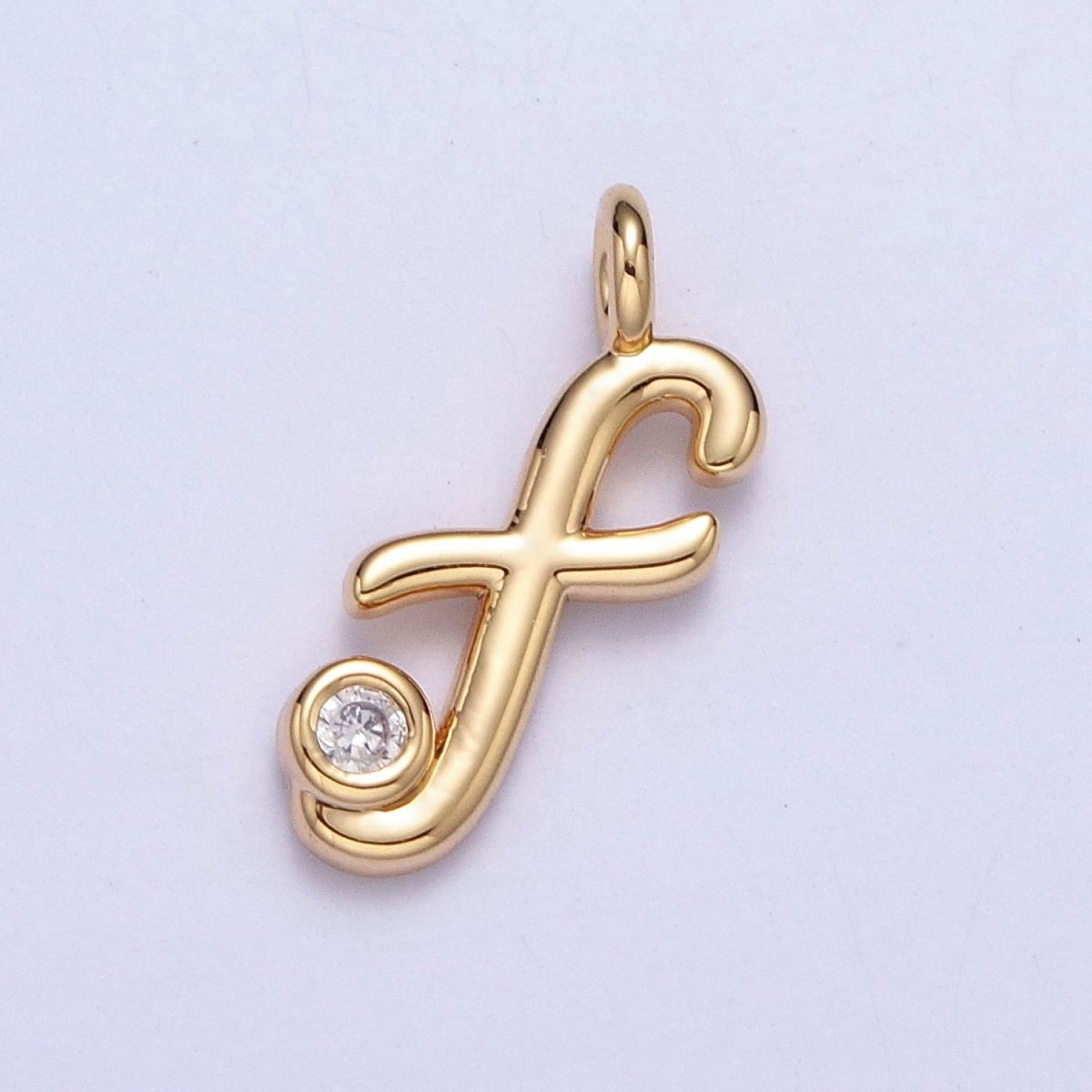 Gold Initial Alphabet Lower Case Cursive Letter Clear CZ Personalized Charm | A-507-A-519