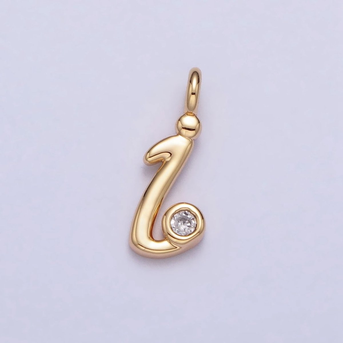 Gold Initial Alphabet Lower Case Cursive Letter Clear CZ Personalized Charm | A-507-A-519