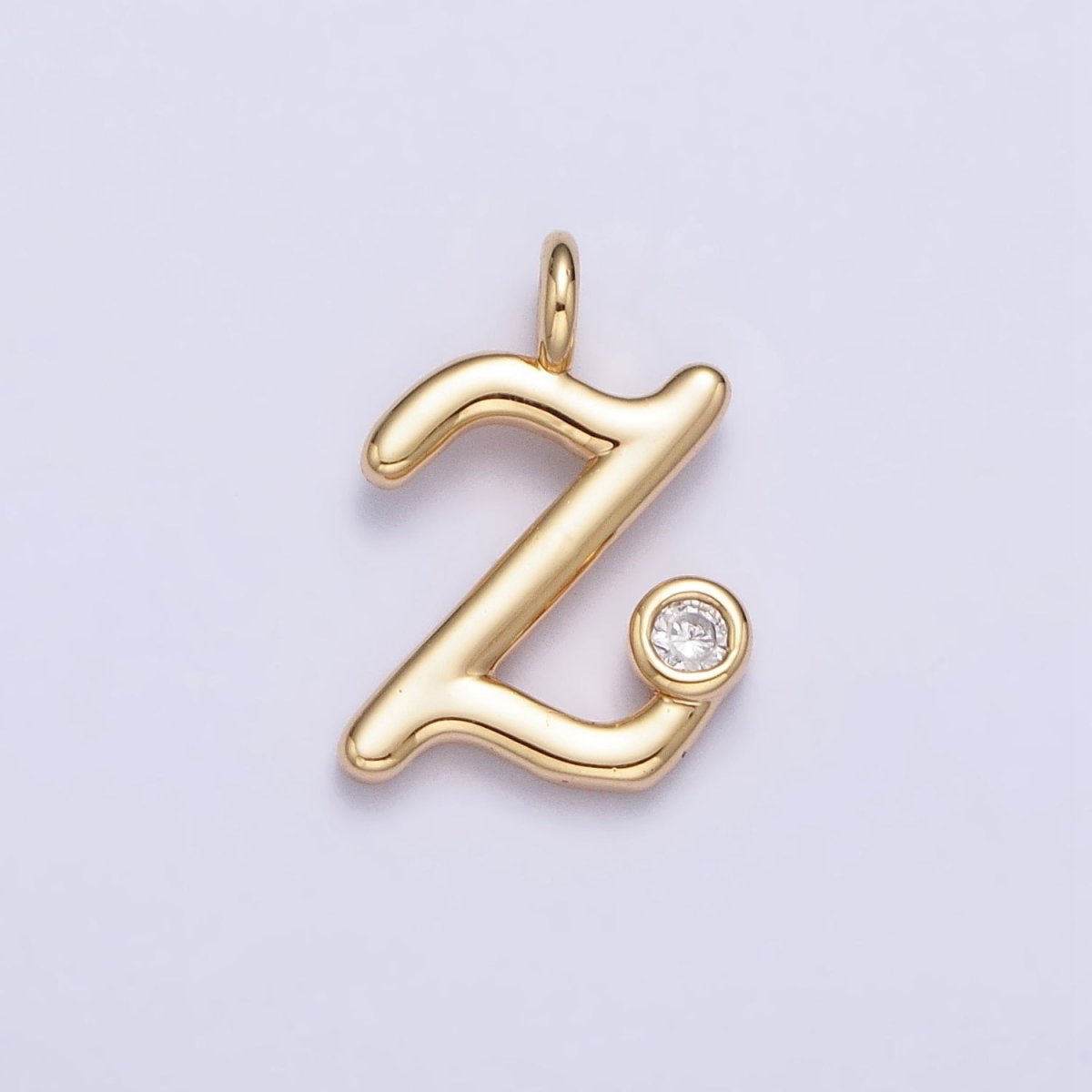 Gold Initial Alphabet Lower Case Cursive Letter Clear CZ Personalized Charm | A-507-A-519
