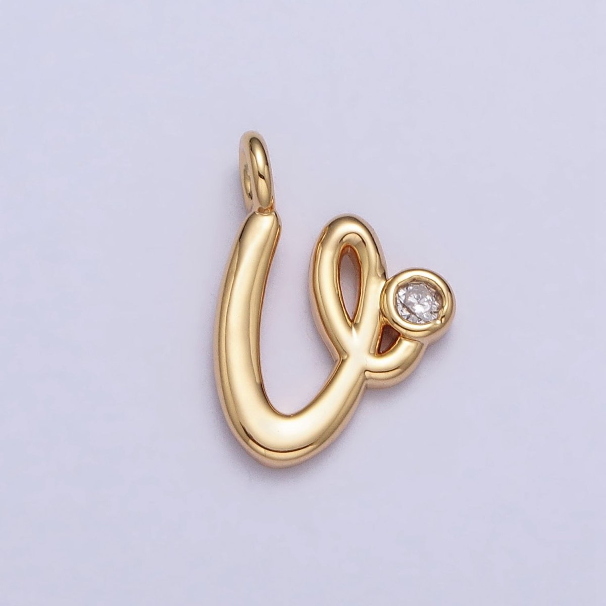 Gold Initial Alphabet Lower Case Cursive Letter Clear CZ Personalized Charm | A-507-A-519