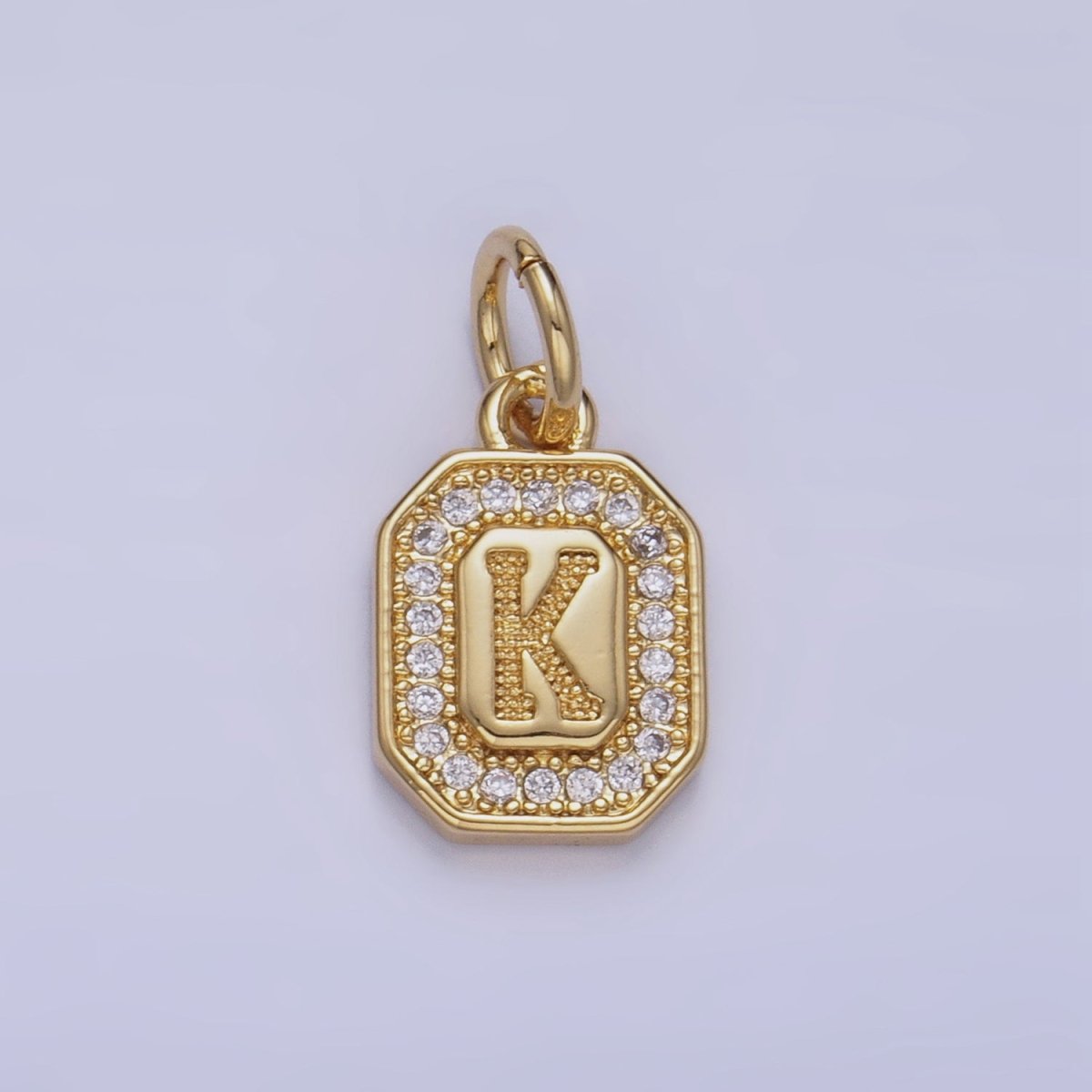 Gold Initial Letter A-Z Clear Micro Paved CZ Hexagonal Mini Charm | A-A1913-A-A1925