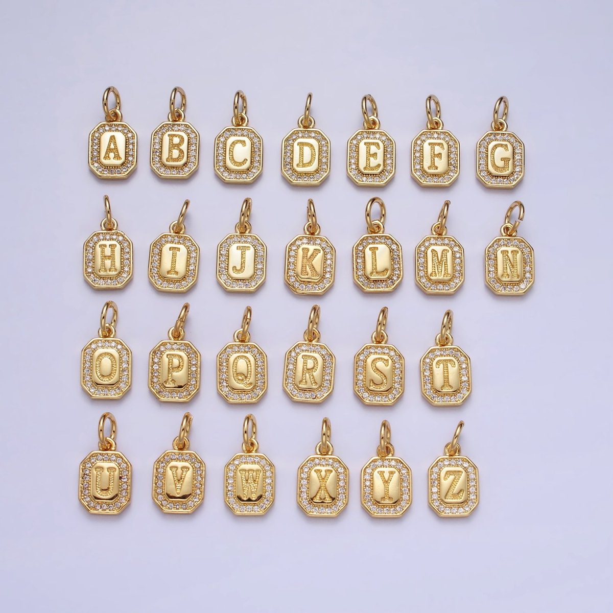 Gold Initial Letter A-Z Clear Micro Paved CZ Hexagonal Mini Charm | A-A1913-A-A1925