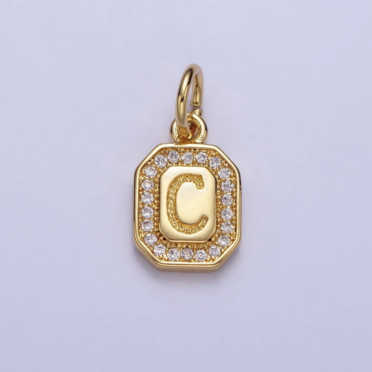 Gold Initial Letter A-Z Clear Micro Paved CZ Hexagonal Mini Charm | A-A1913-A-A1925
