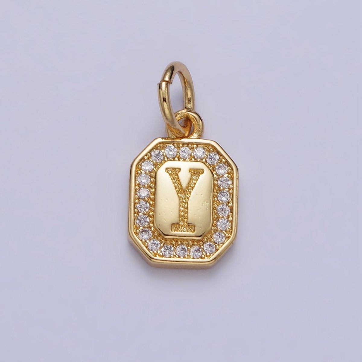 Gold Initial Letter A-Z Clear Micro Paved CZ Hexagonal Mini Charm | A-A1913-A-A1925
