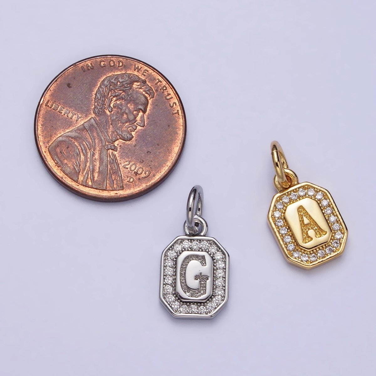 Gold Initial Letter A-Z Clear Micro Paved CZ Hexagonal Mini Charm | A-A1913-A-A1925