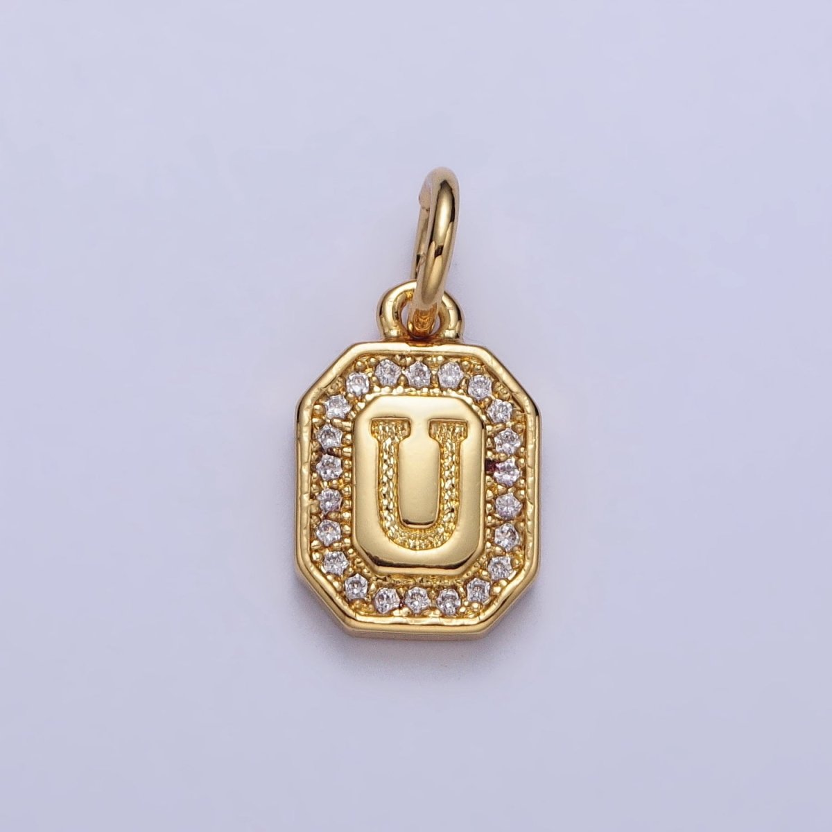Gold Initial Letter A-Z Clear Micro Paved CZ Hexagonal Mini Charm | A-A1913-A-A1925
