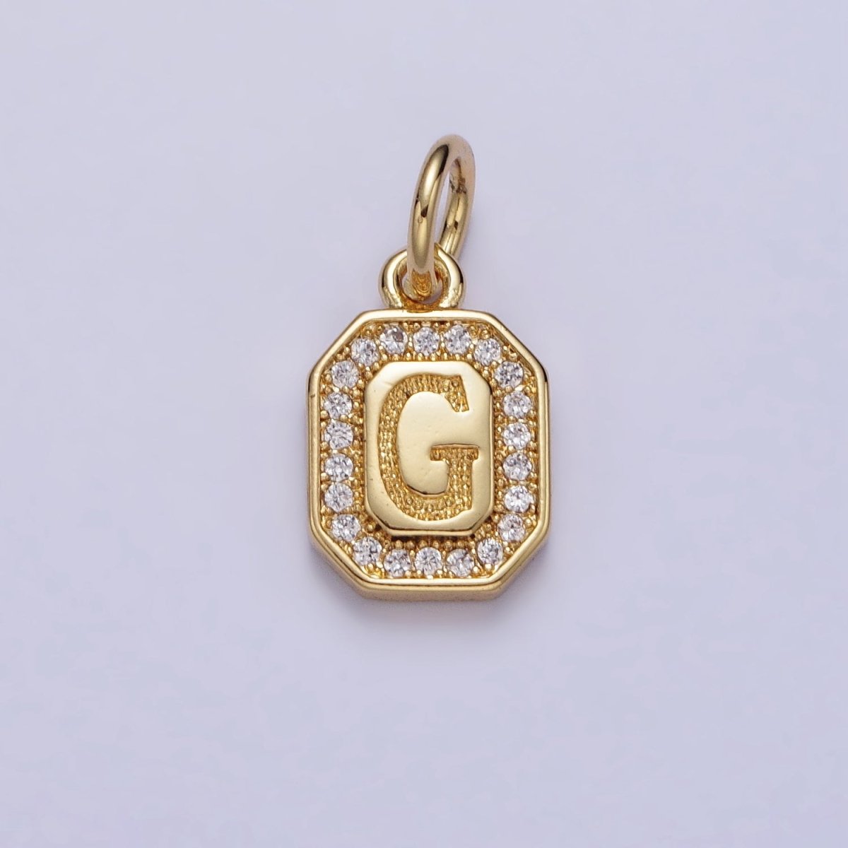 Gold Initial Letter A-Z Clear Micro Paved CZ Hexagonal Mini Charm | A-A1913-A-A1925