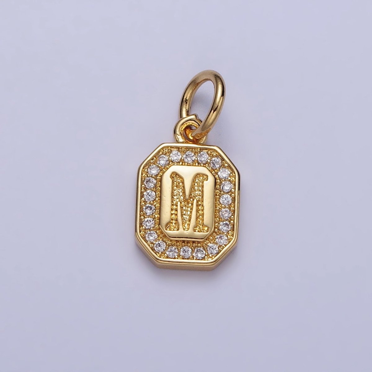 Gold Initial Letter A-Z Clear Micro Paved CZ Hexagonal Mini Charm | A-A1913-A-A1925
