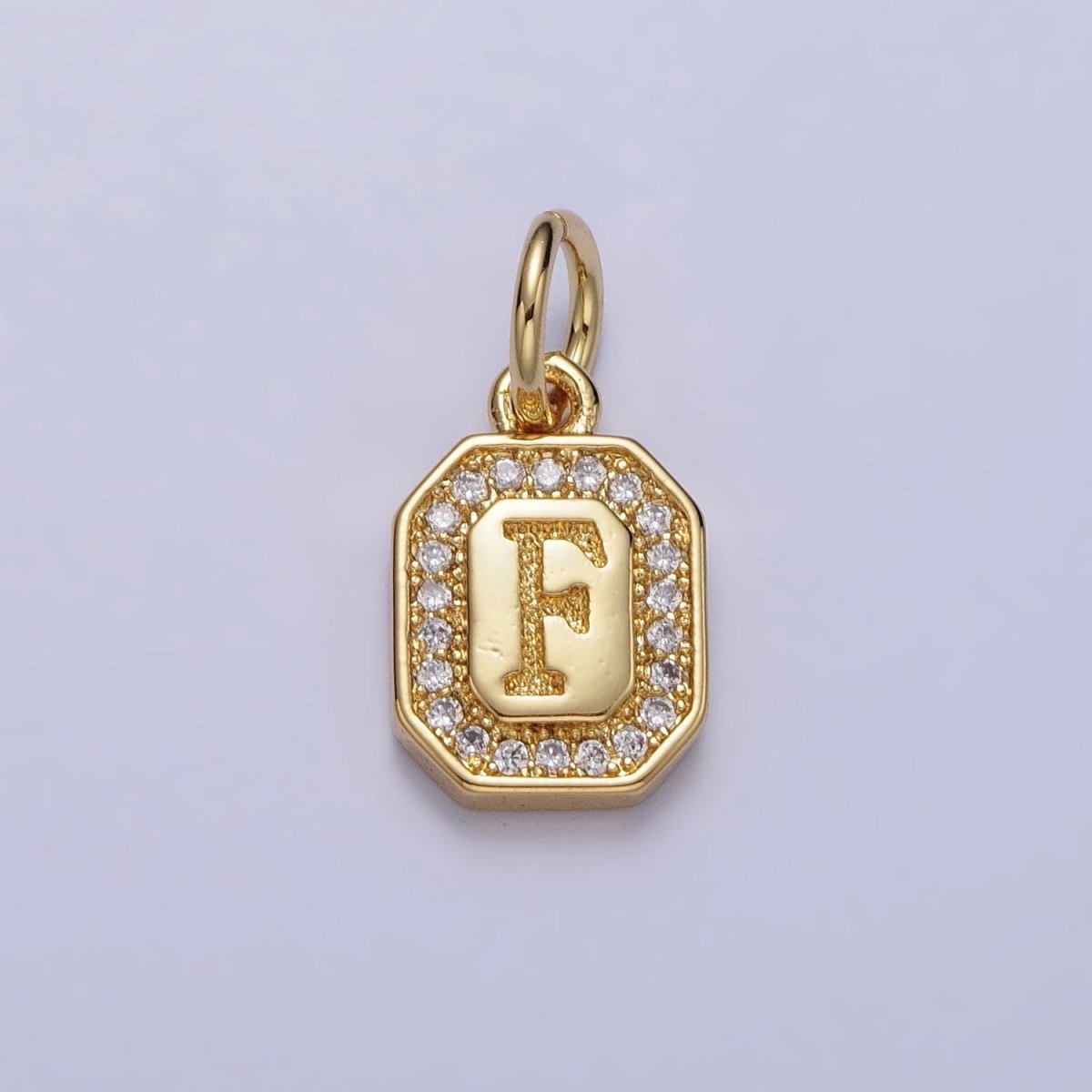 Gold Initial Letter A-Z Clear Micro Paved CZ Hexagonal Mini Charm | A-A1913-A-A1925