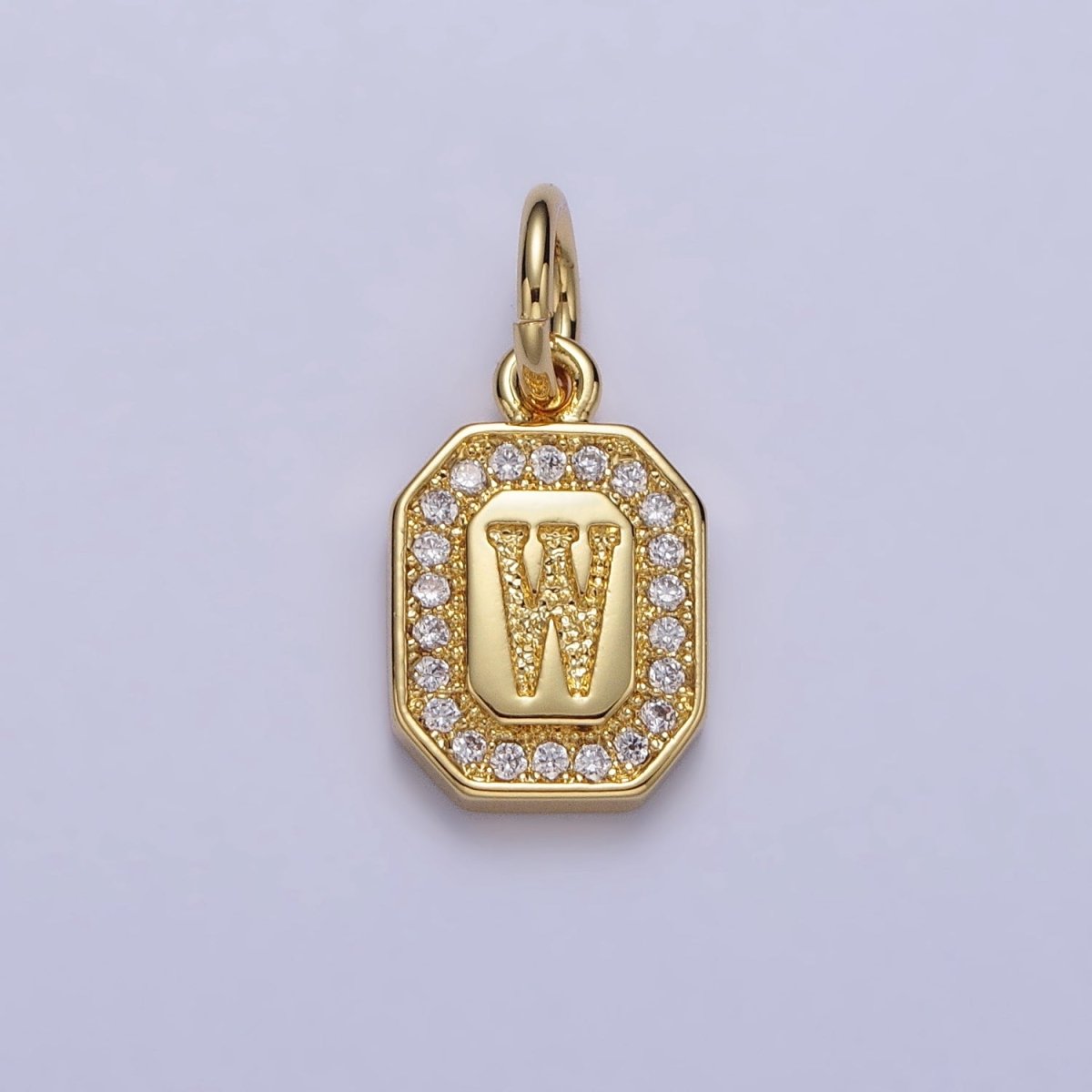 Gold Initial Letter A-Z Clear Micro Paved CZ Hexagonal Mini Charm | A-A1913-A-A1925