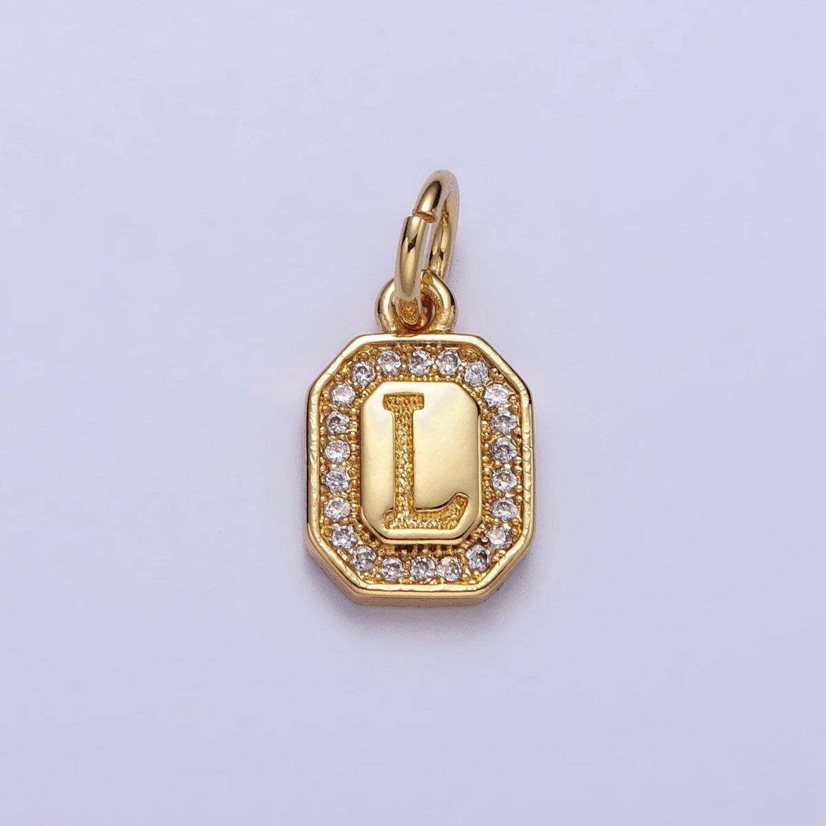Gold Initial Letter A-Z Clear Micro Paved CZ Hexagonal Mini Charm | A-A1913-A-A1925