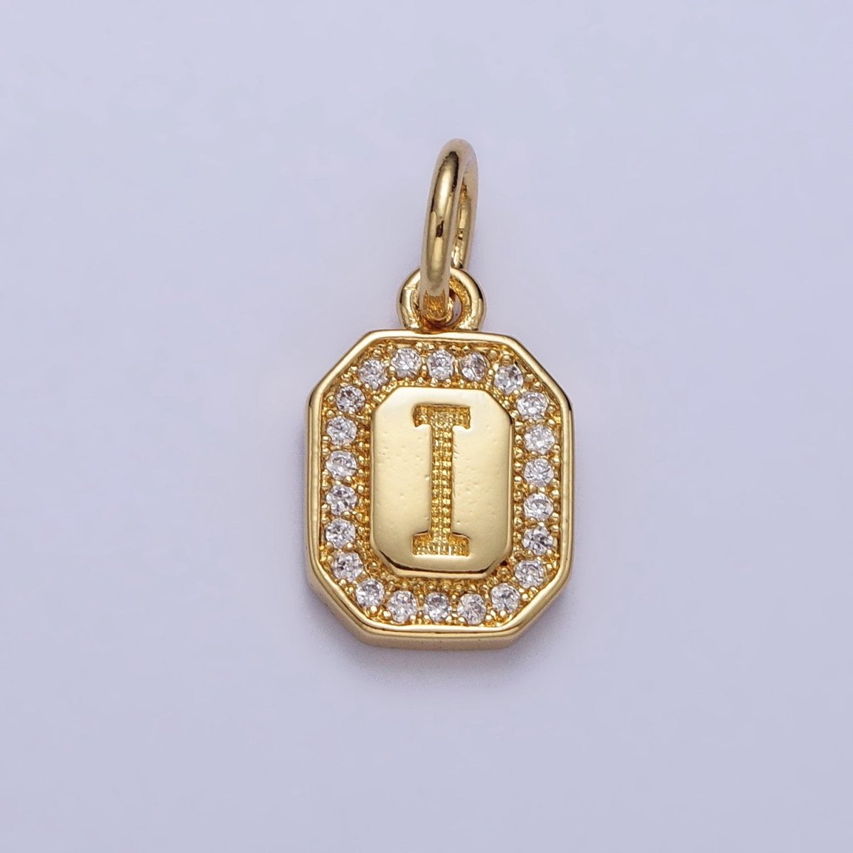 Gold Initial Letter A-Z Clear Micro Paved CZ Hexagonal Mini Charm | A-A1913-A-A1925