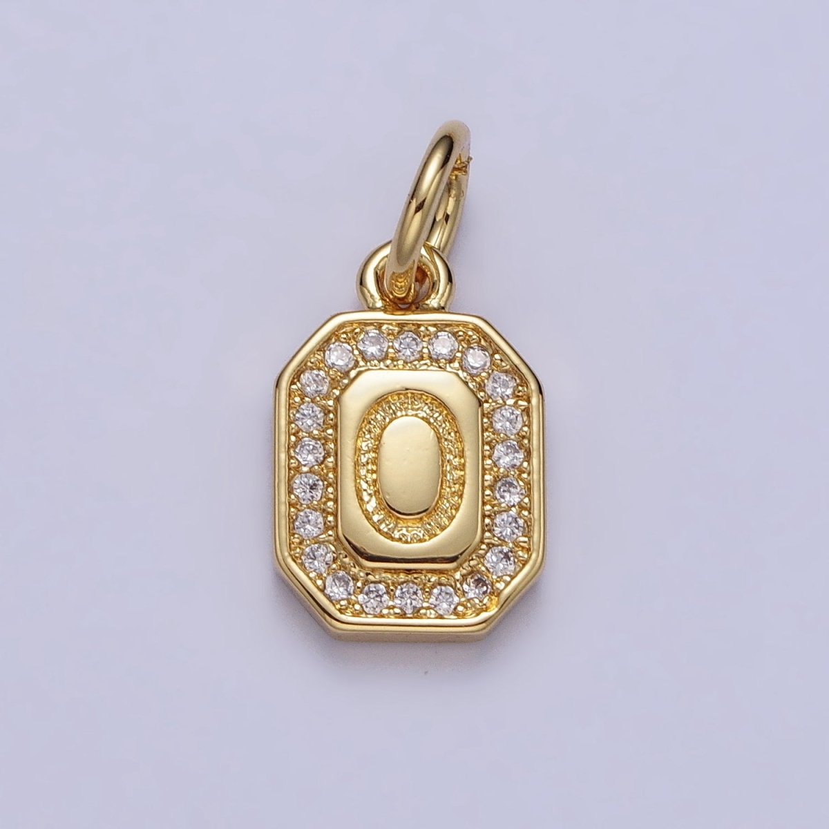 Gold Initial Letter A-Z Clear Micro Paved CZ Hexagonal Mini Charm | A-A1913-A-A1925