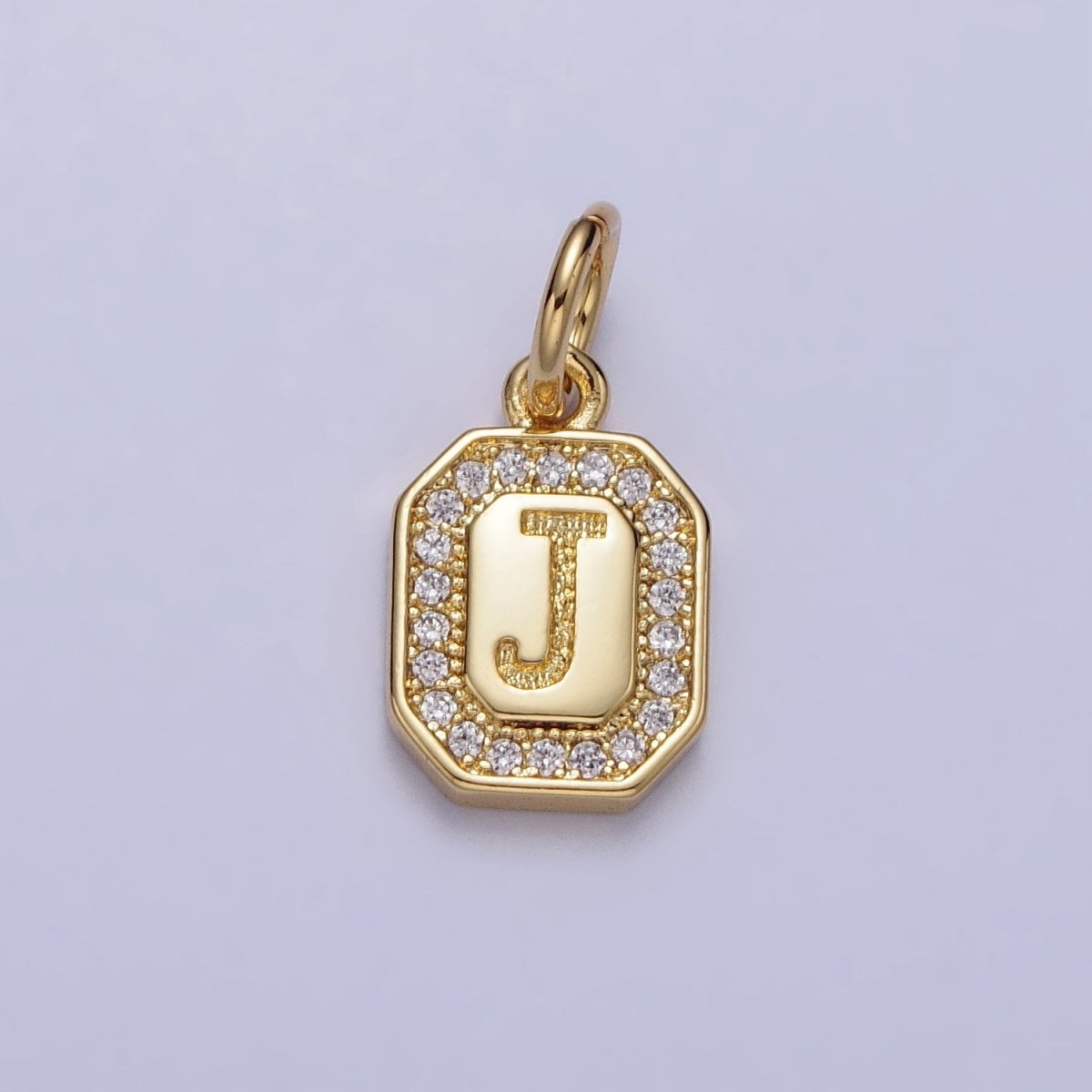 Gold Initial Letter A-Z Clear Micro Paved CZ Hexagonal Mini Charm | A-A1913-A-A1925