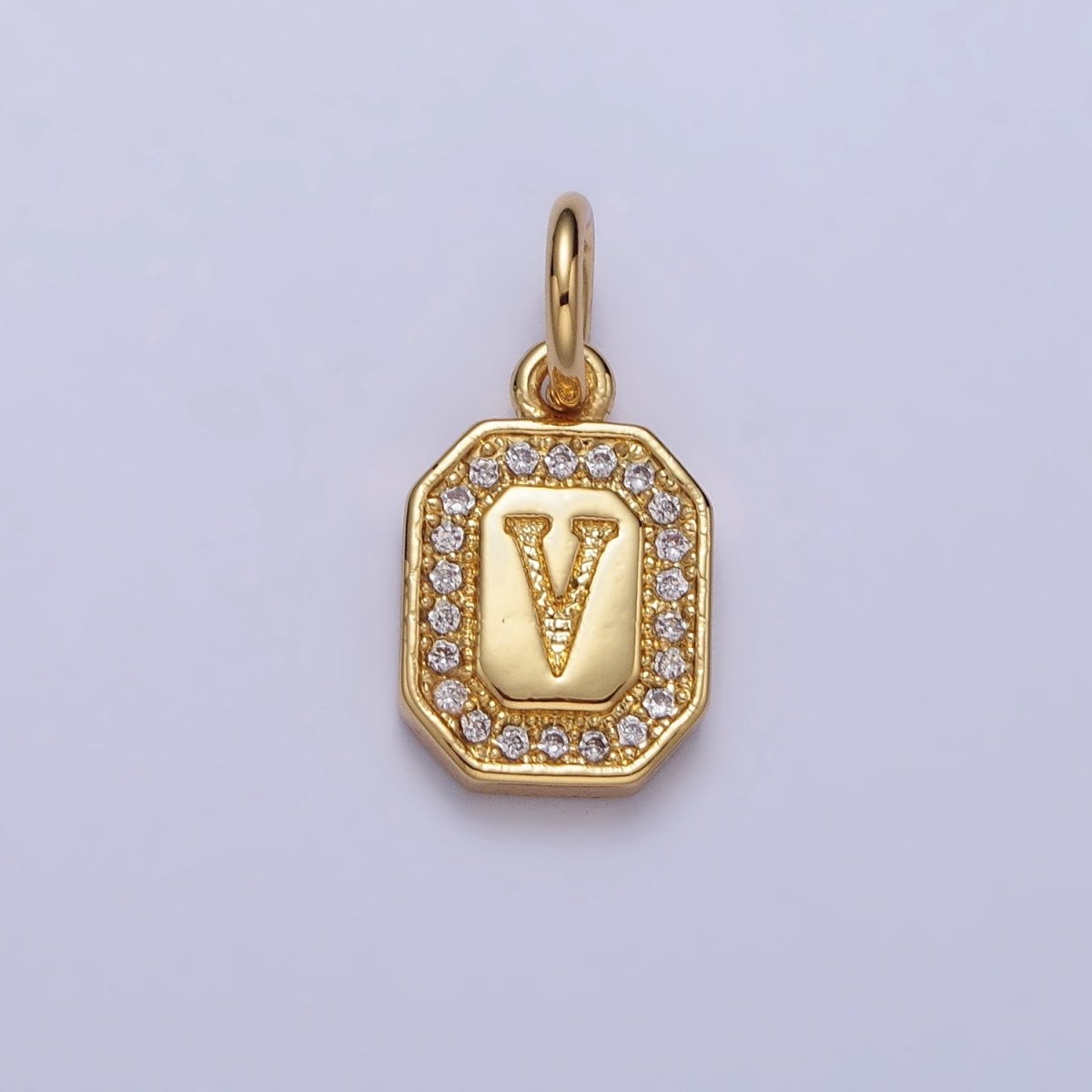Gold Initial Letter A-Z Clear Micro Paved CZ Hexagonal Mini Charm | A-A1913-A-A1925
