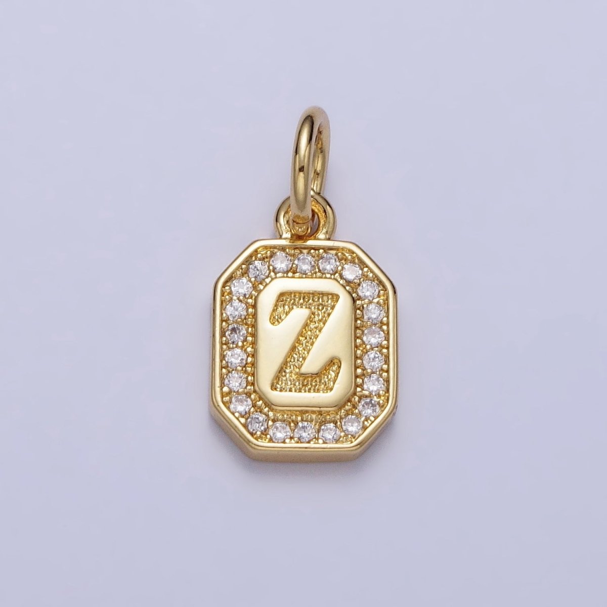 Gold Initial Letter A-Z Clear Micro Paved CZ Hexagonal Mini Charm | A-A1913-A-A1925