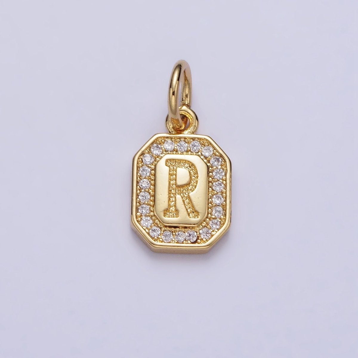 Gold Initial Letter A-Z Clear Micro Paved CZ Hexagonal Mini Charm | A-A1913-A-A1925