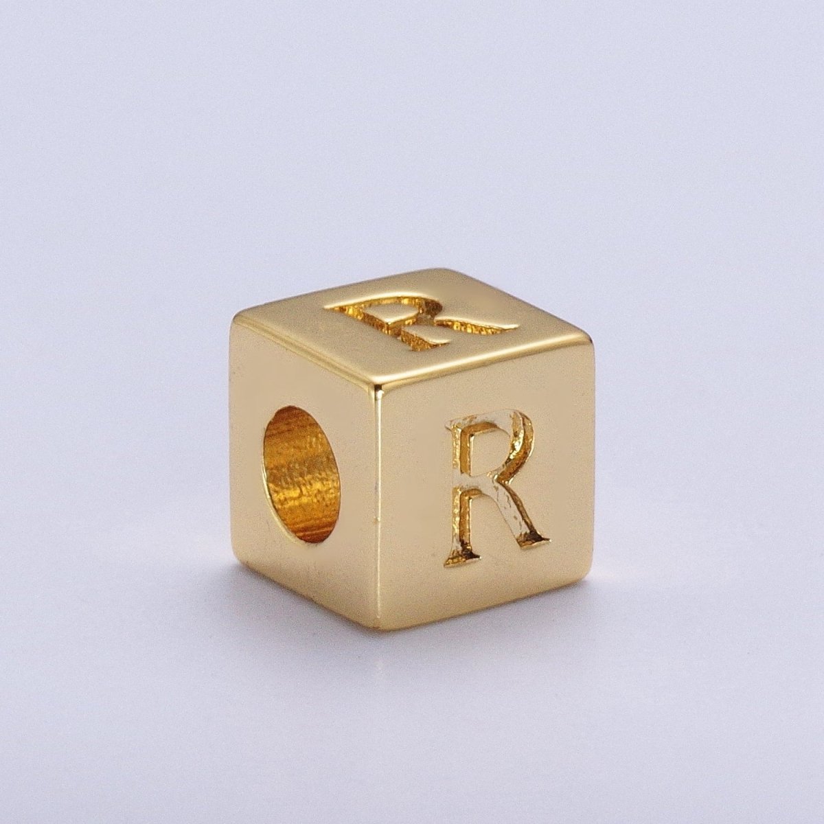 Gold Initial Letter Alphabet 6.2mm Block Beads Charm Connector For Jewelry Making Component Supply A-A1145-A-A1157