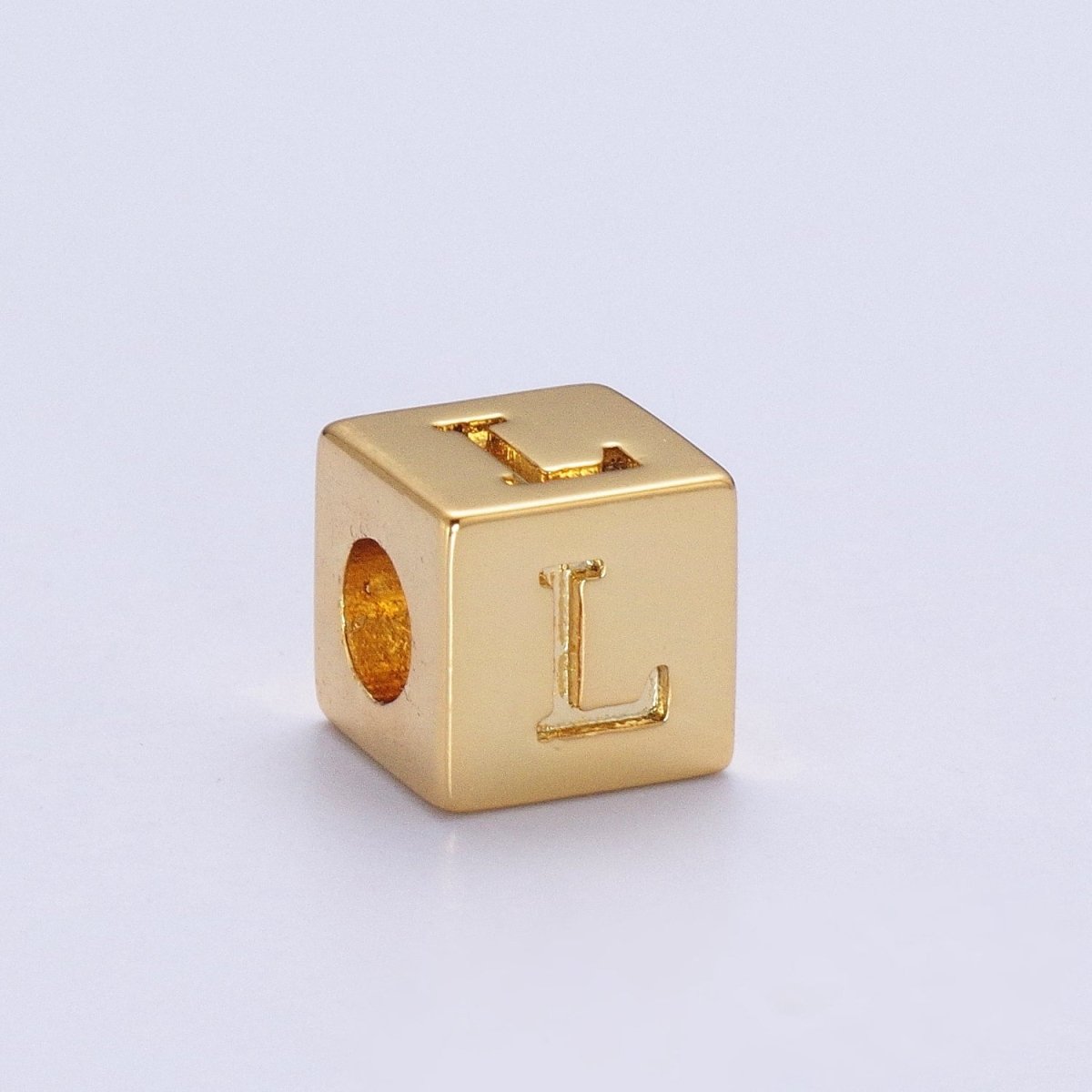 Gold Initial Letter Alphabet 6.2mm Block Beads Charm Connector For Jewelry Making Component Supply A-A1145-A-A1157